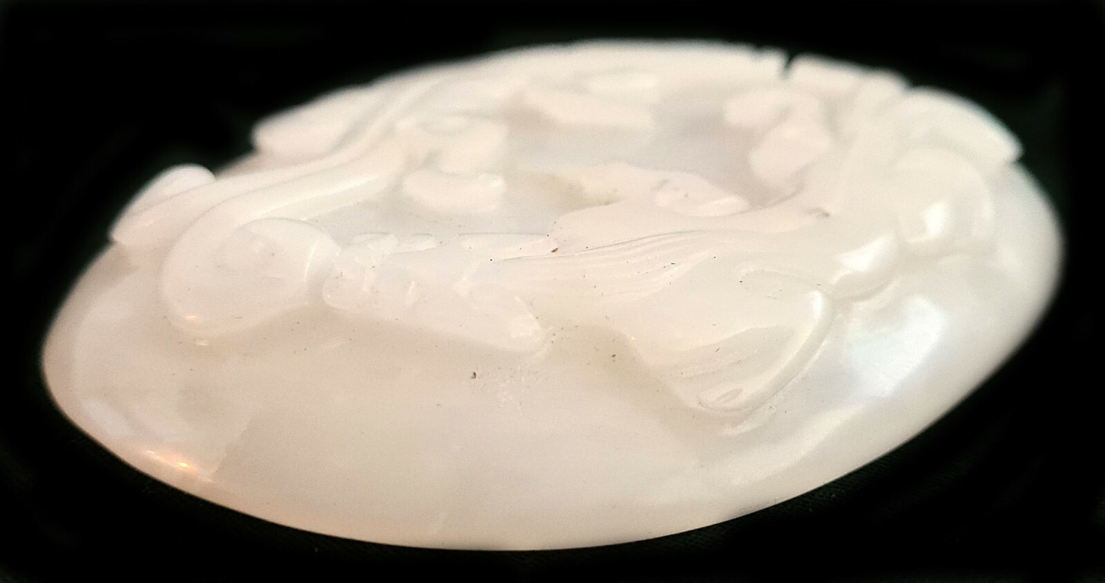 20C Chinese White Jade Large Scepter Head w. Dragon Motif in Relief (AHB)