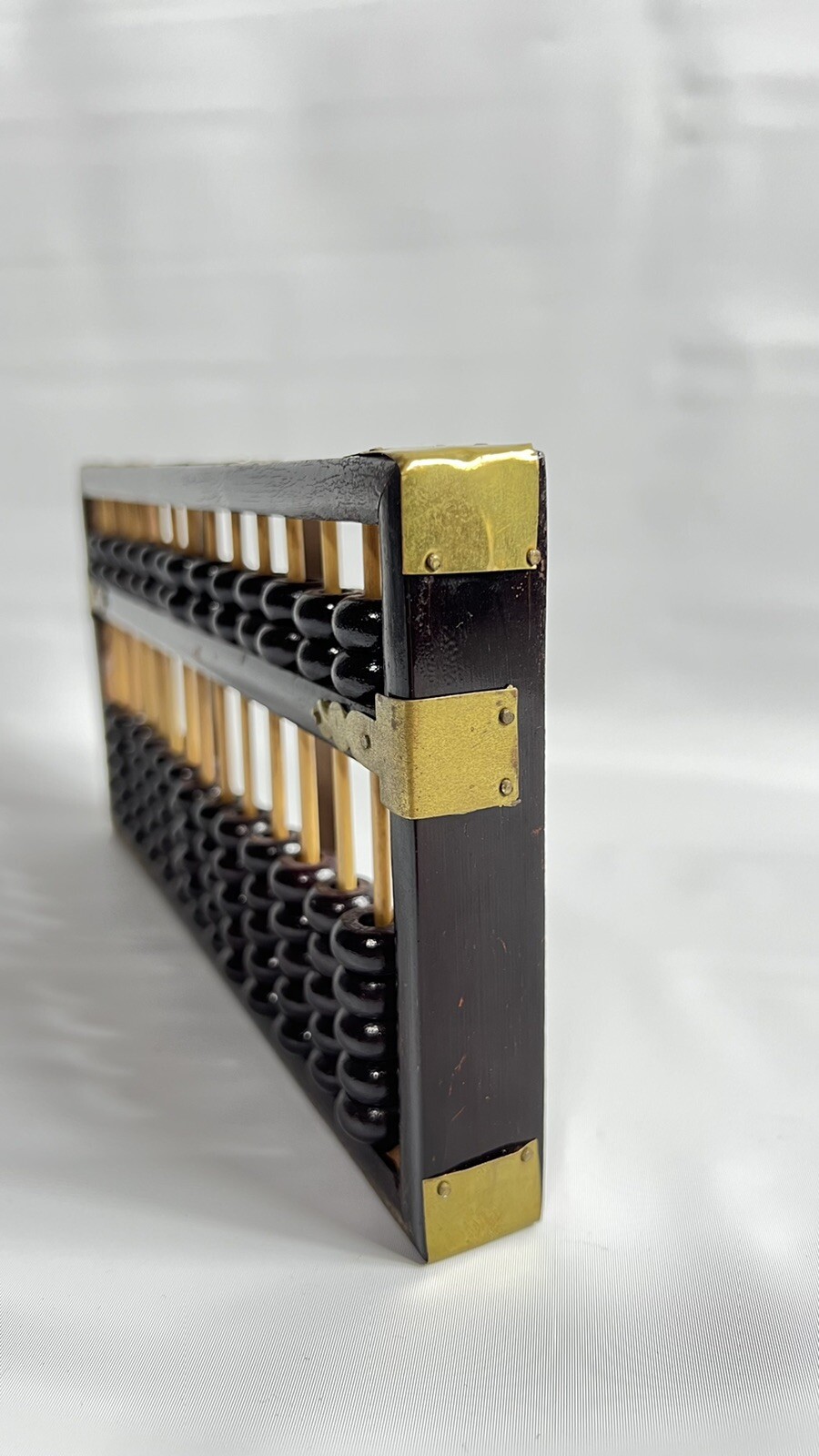 Vintage Chinese Abacus Reddish Wood 13 Rows 91 Beads Lotus Flower Brand 14.5”