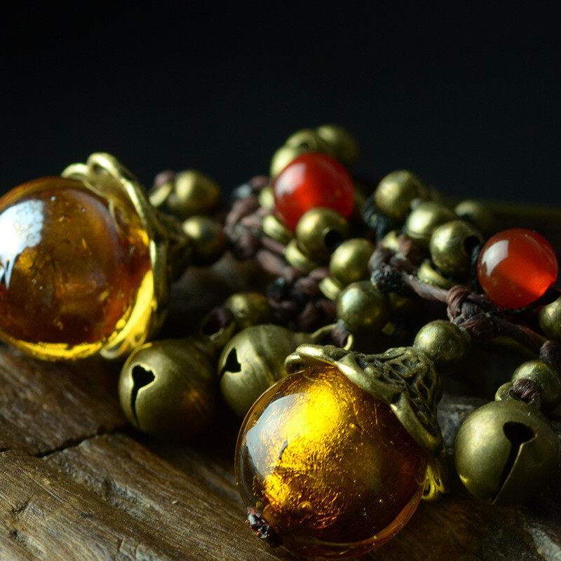 China Agate/Coloured Glaze/Bronze Small Bell Tibetan Style Vogue Earbob Earrings