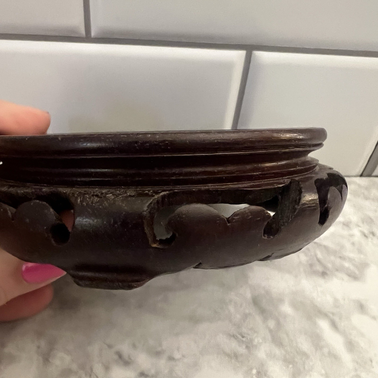 Vintage Pier 1 Imports Carved Wood Display Stand | Hong Kong | Vase Pedestal