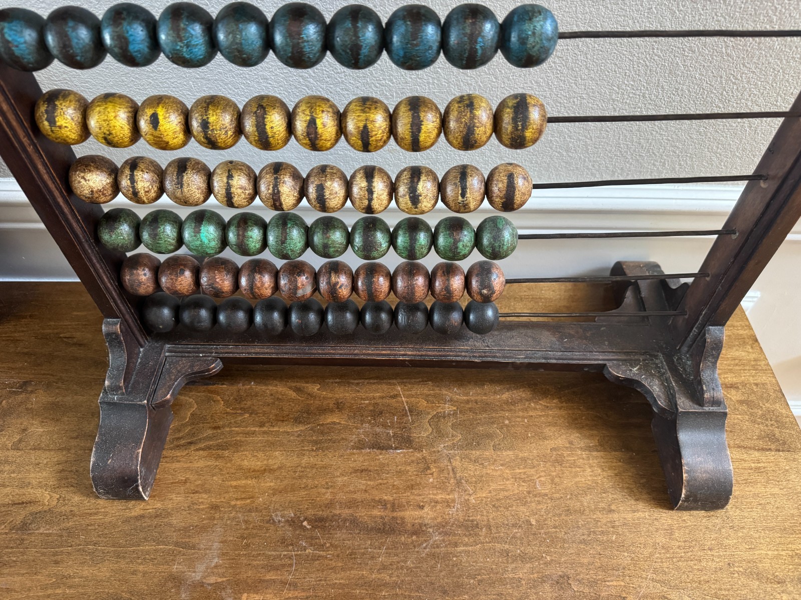 WOODEN ABACUS COUNTING TOOL FREE STANDING MULTICOLOR WOOD BEADS EDUCATIONAL