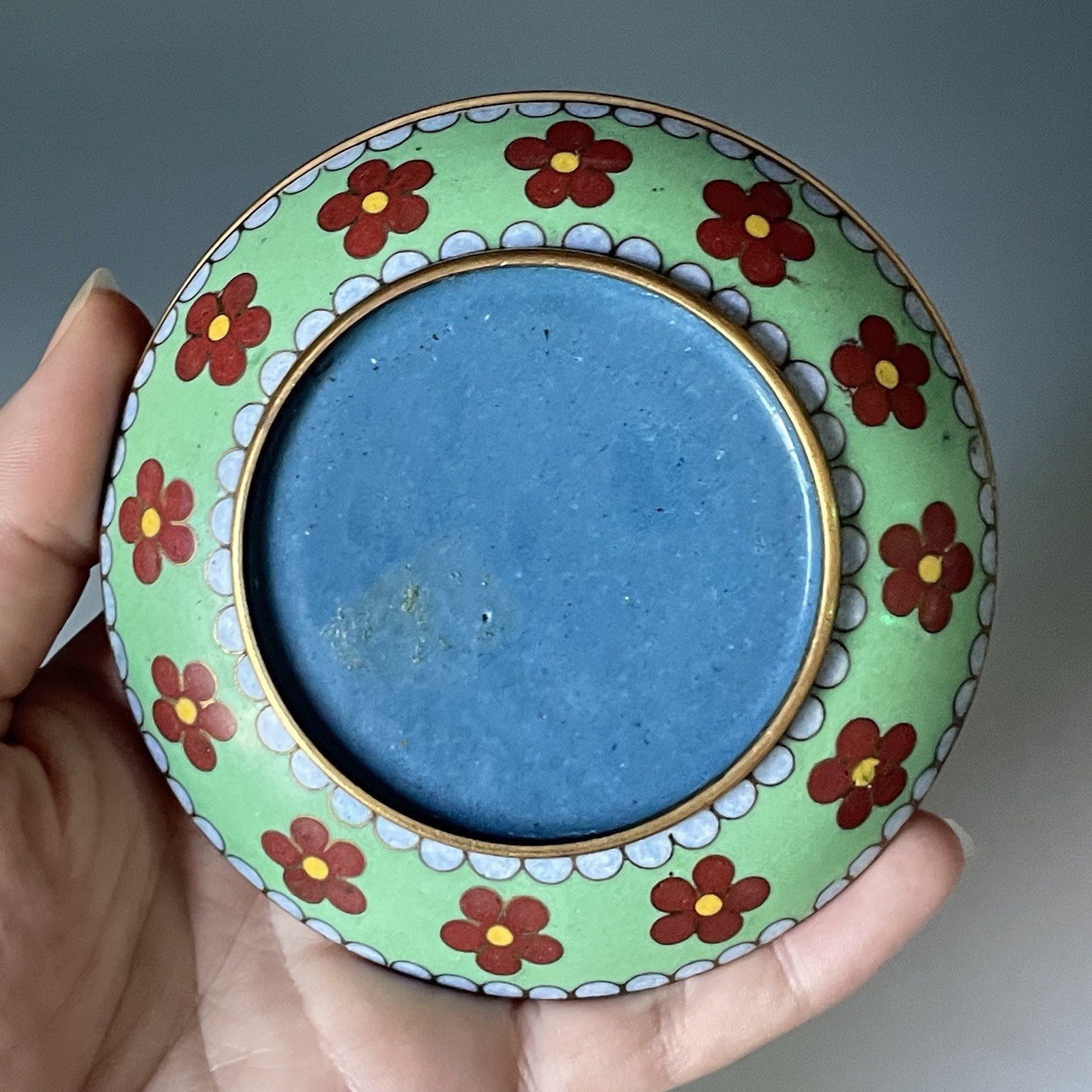 20th C. Chinese Cloisonne Phoenix Round Cosmetic Incense Scholar Powder Box