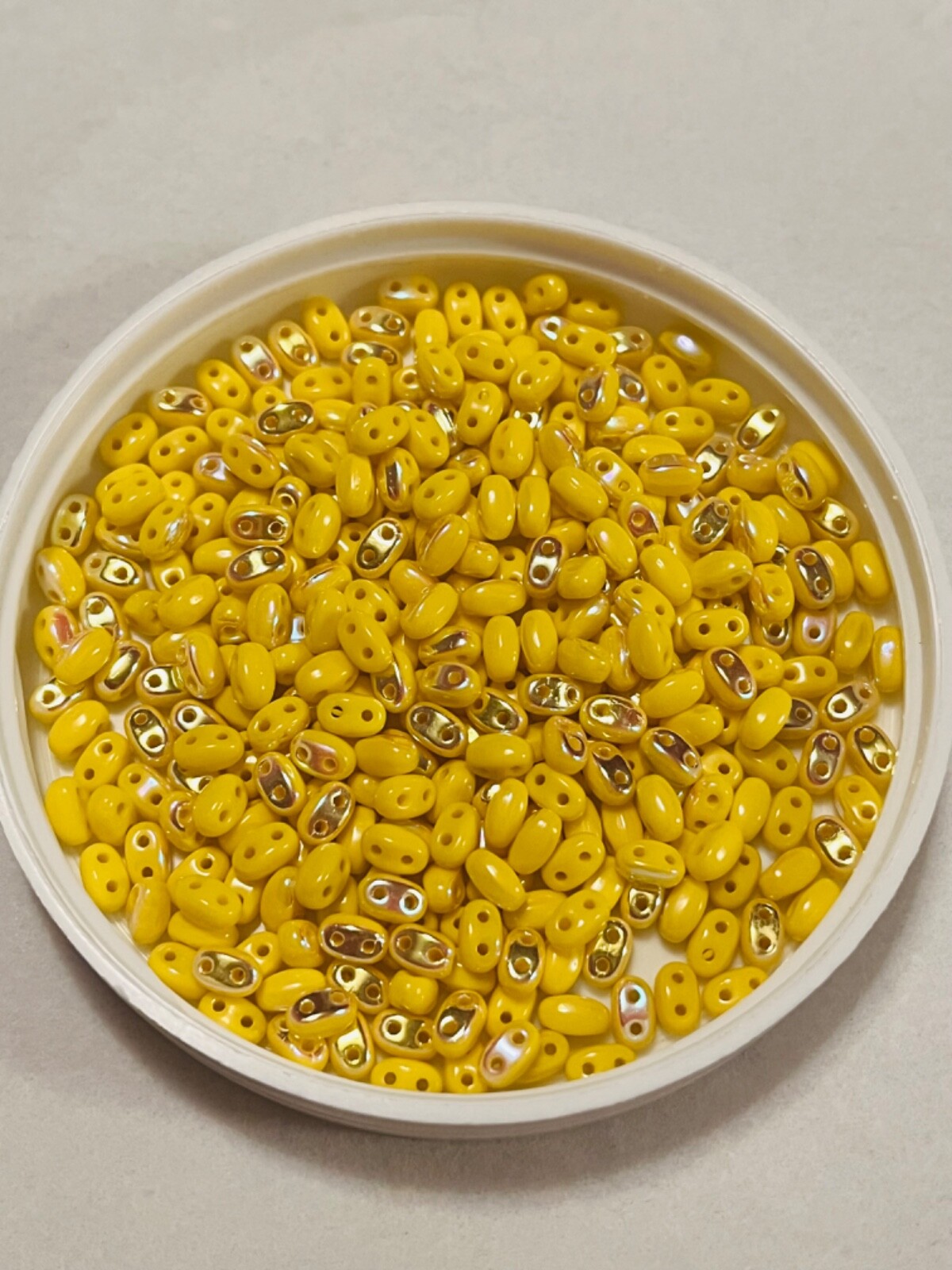Czech SuperDuo 2-Hole Beads 5×2.5mm Opaque Yellow AB 20 Grams
