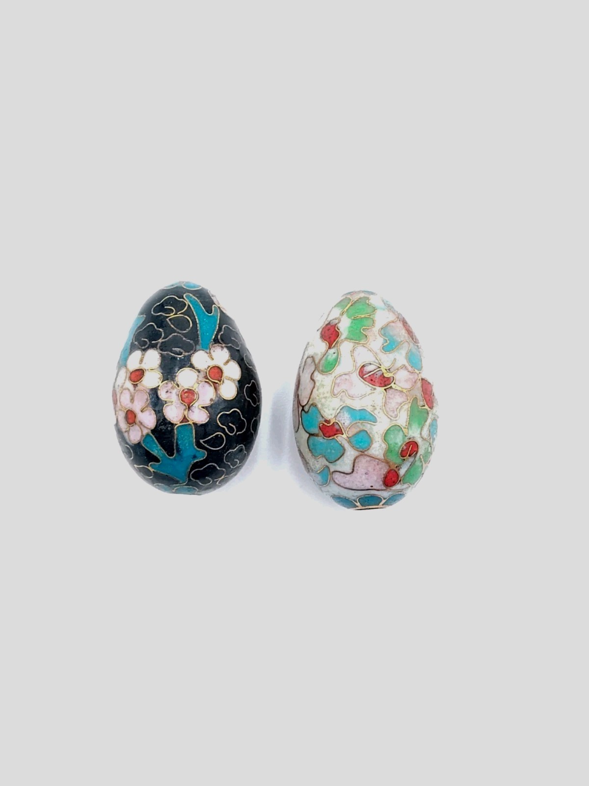 2 Vintage Miniature Chinese Cloisonne Enamel Eggs 1.1/4″ Floral Asian Home Decor