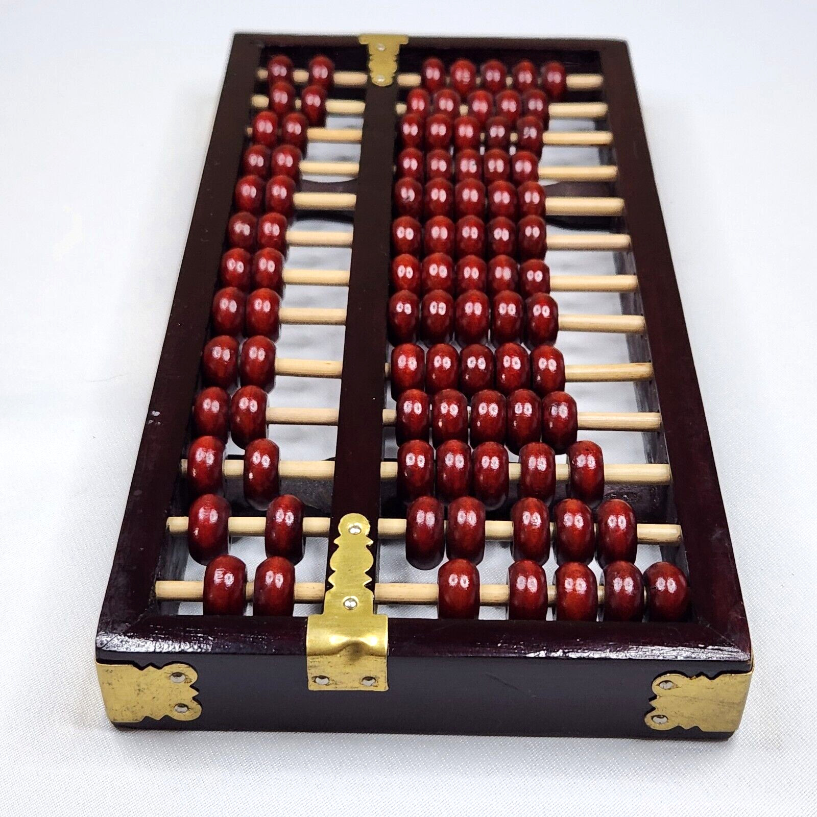 Vintage Chinese Abacus Wood Frame 13 Rows Brass Accents 5″ x 10″