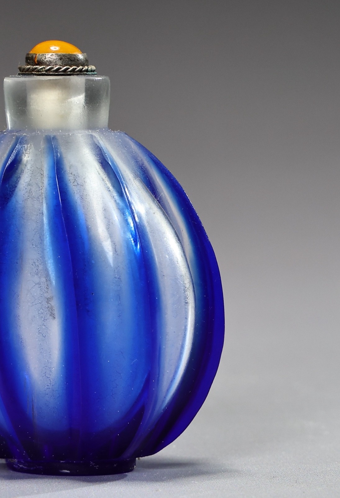 Chinese Lobed Cobalt Blue Glass Snuff Bottle