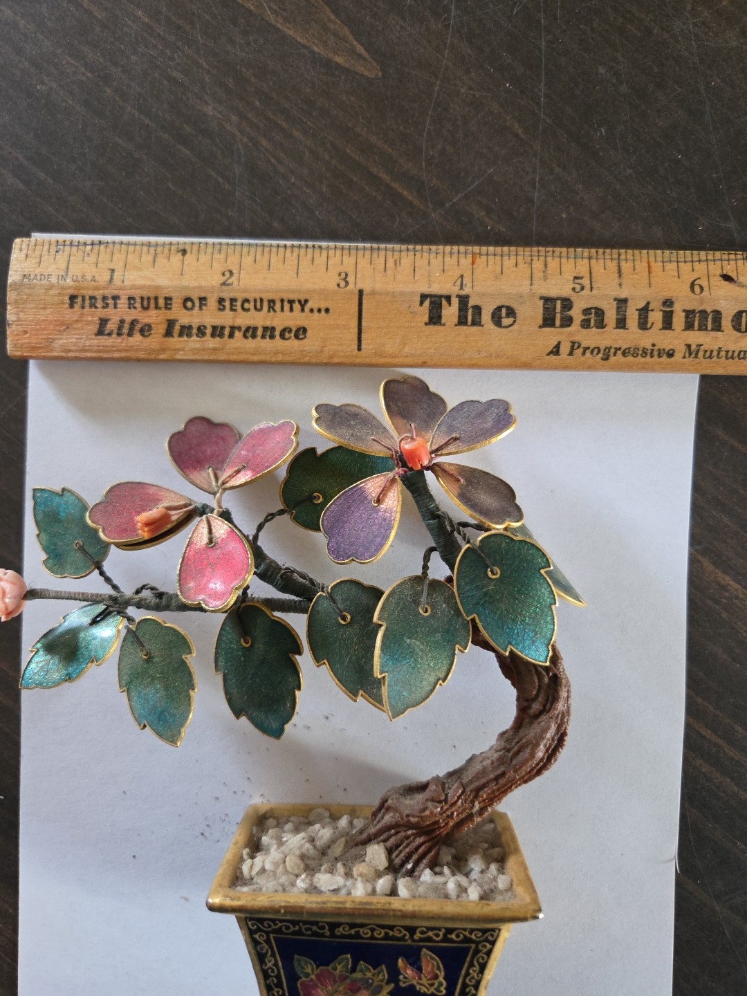 Vintage Small Cloisonne Enameled Bonsai Tree Flower