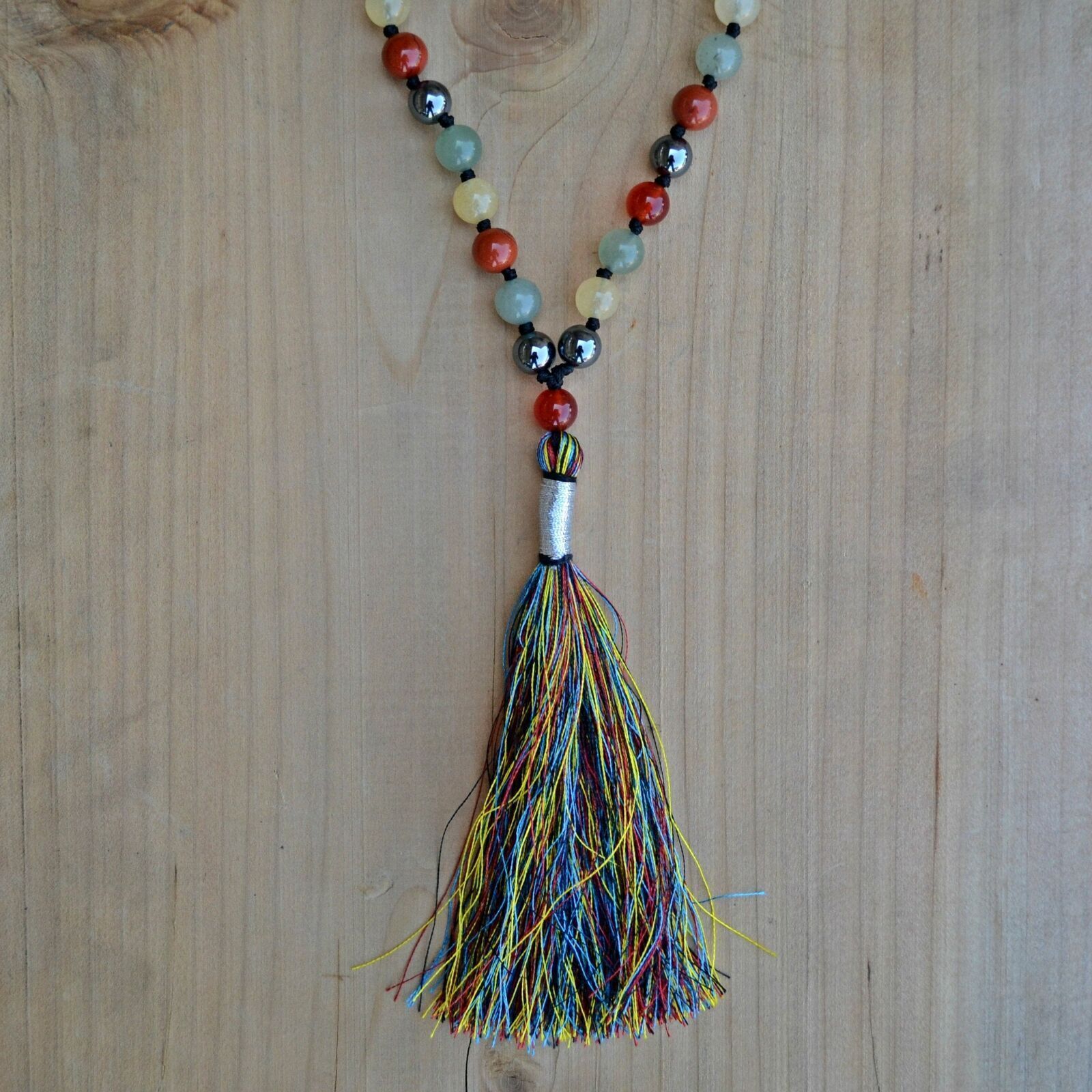 Creative Mala 8MM, Multi-stone Chakra Necklace, 108 Mala Beads, Knotted Mala,