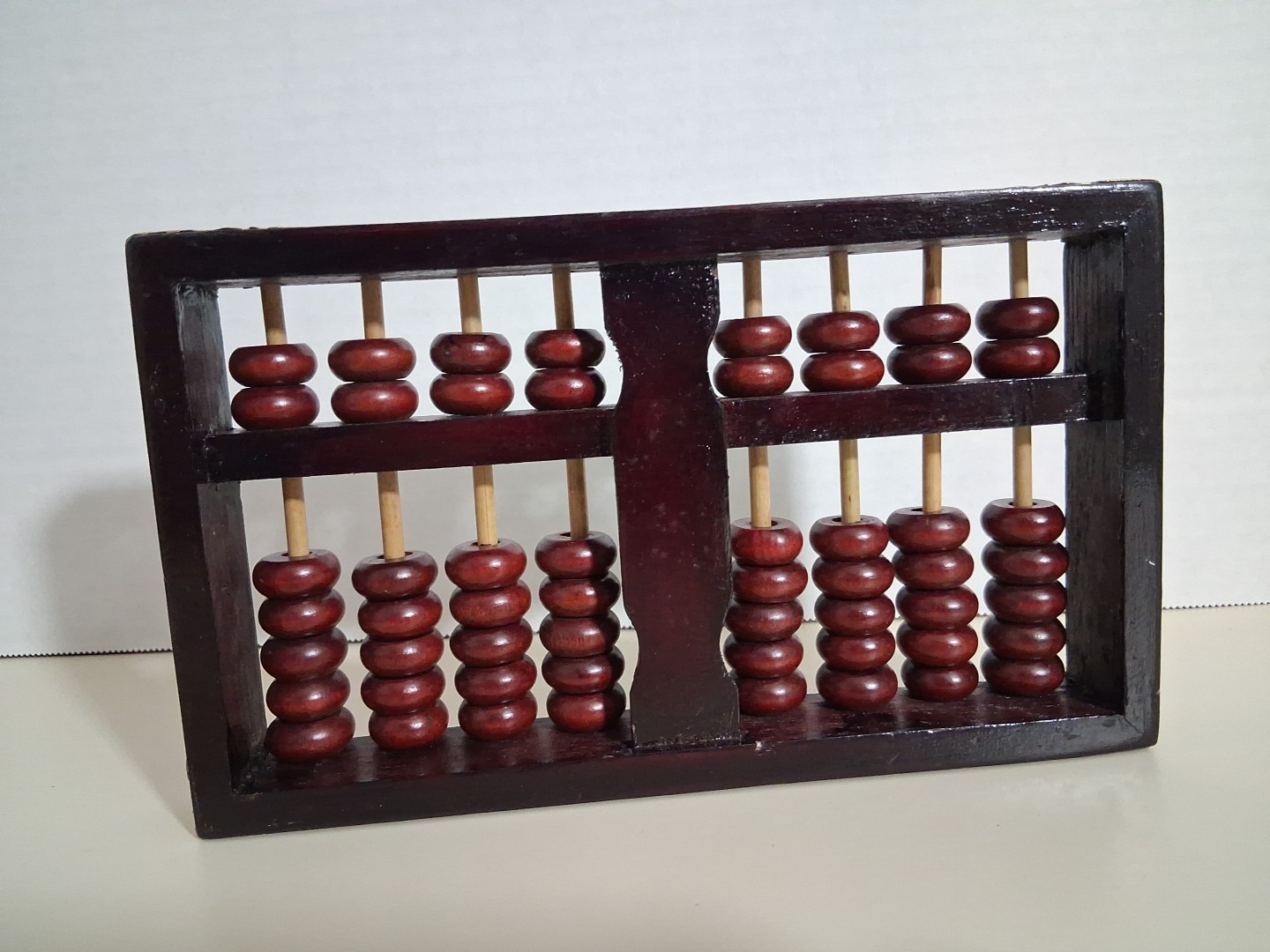 Vintage Wood And Brass Abacus 63 Beads on 9 Rods Dongfeng Abacus Factory