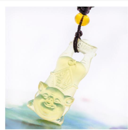 Chinese Yellow Coloured Glaze Carving Animal Money Drawing Pig Pendant