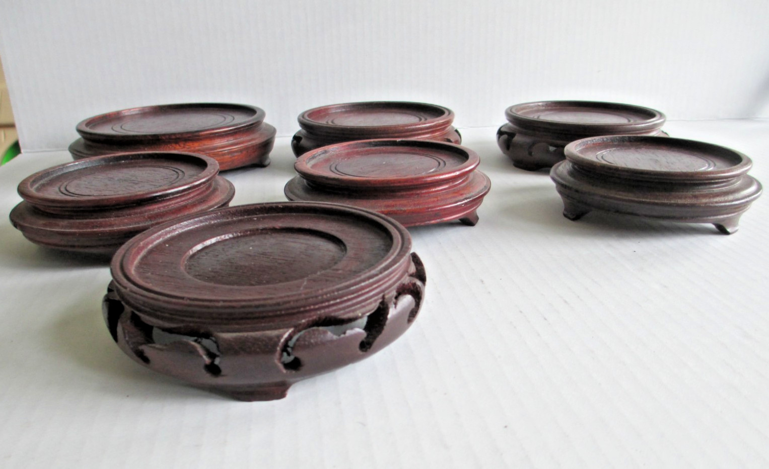 LOT OF 7 Vintage Chinese Carved Wood Display Stand Lamp Vase Bowl PIER 1 C81