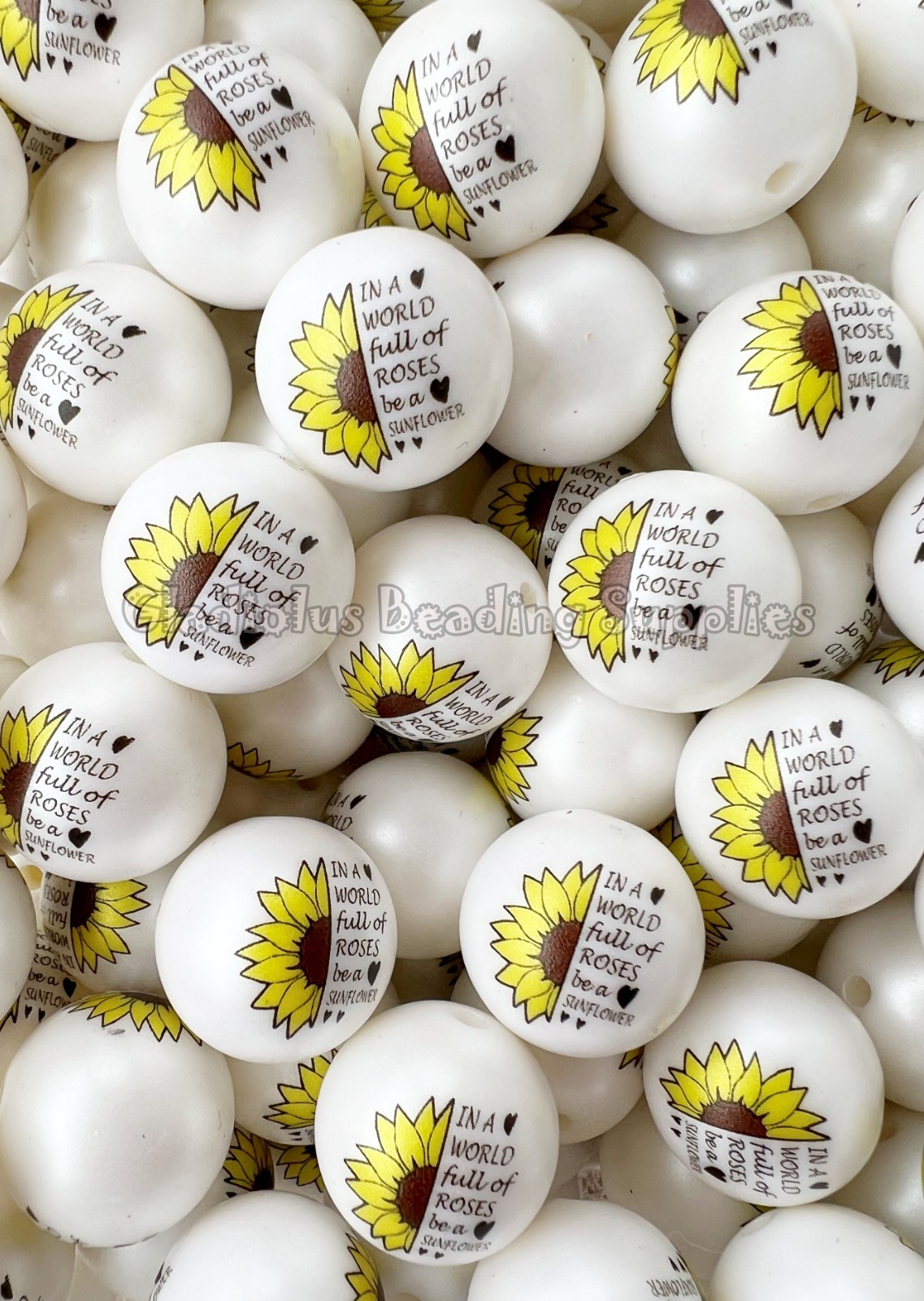 10 Qty 20mm Sunflowers Print Matte Acrylic Beads, Bubblegum Beads, Chunky Bead