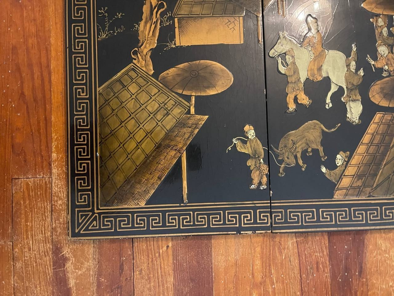 Vintage Chinese Hand Painted Lacquer Wall Panels Set of 4 Landscape Art – 4