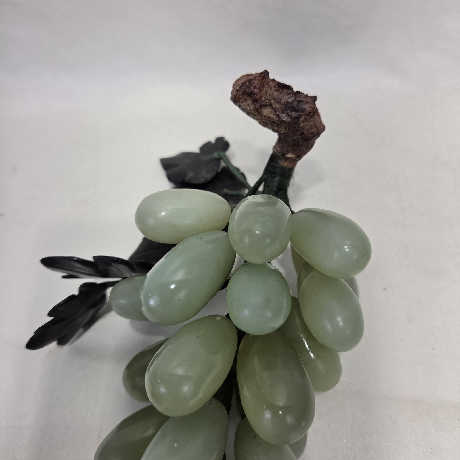 Vintage Marble Jade Agate Stone Grapes And Glass With Copper Grapes Green