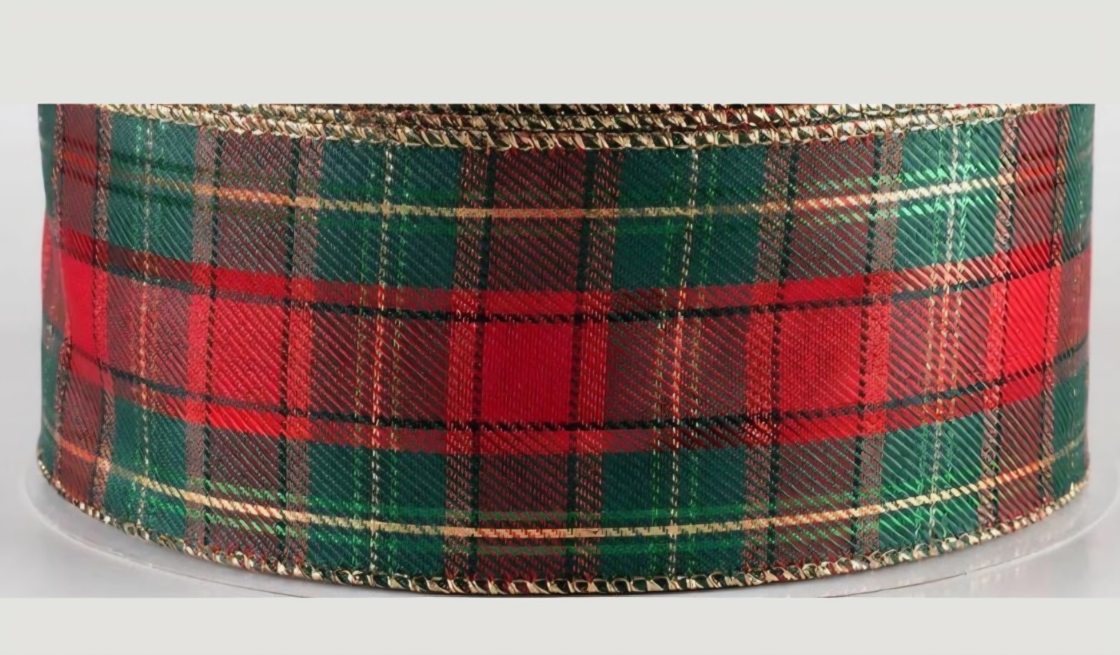 2.5″ Wired ribbon Christmas Plaid Ribbon~gold Edge ribbon~5 Yard ROLL
