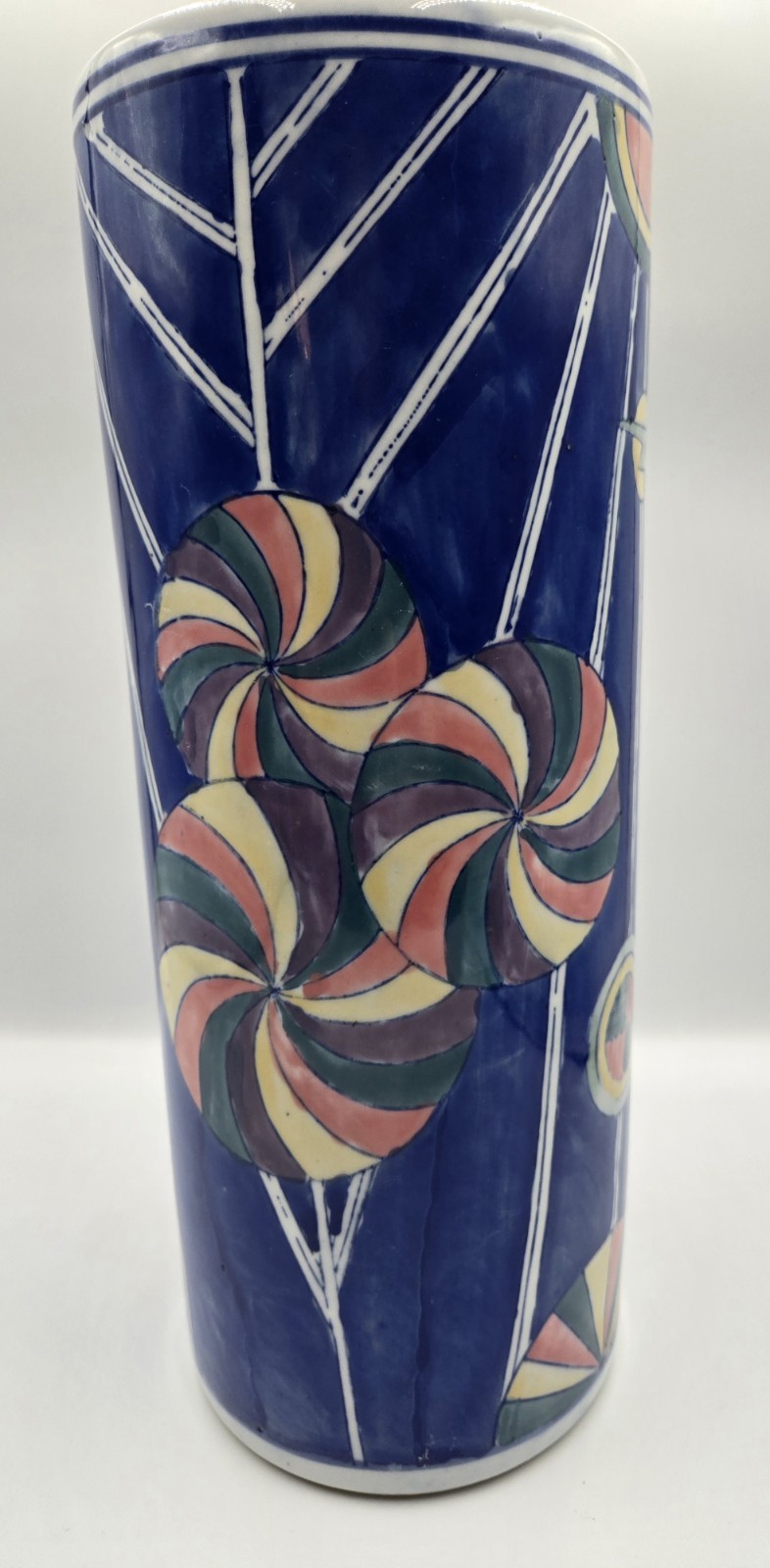 Chinese Chinoiserie Vase with Abstract Geometric Motifs Hand Painted 14 In Ht