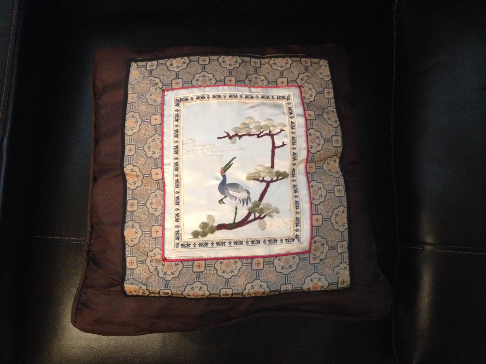 Vtg Set of 3 Chinese Silk Textile Pillows w/ Floral Butterfly & Bird Decoration