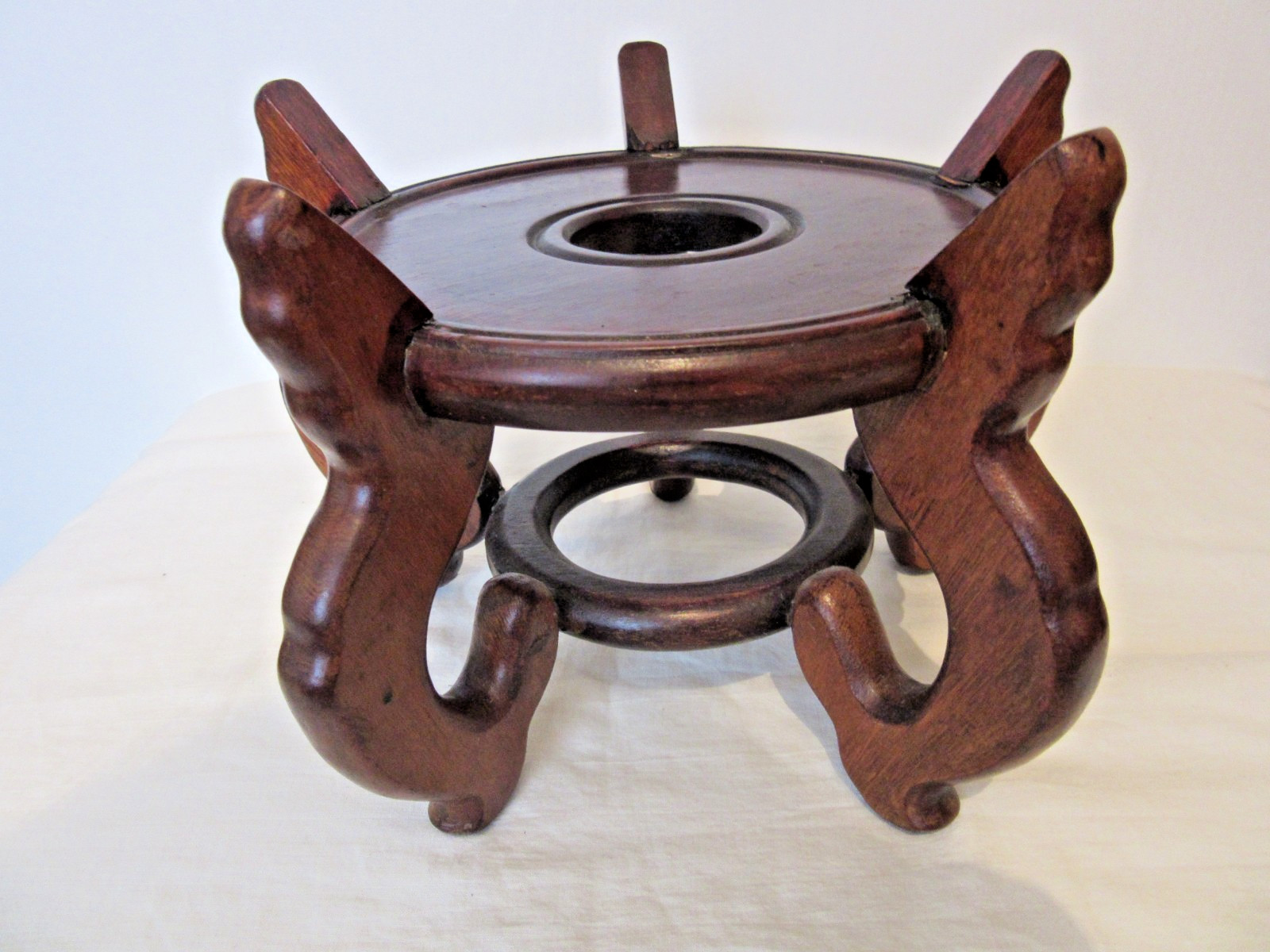 Vintage Chinese Carved Wood Display Stand for a Vase Bowl Statue max 6 1/2″ Base