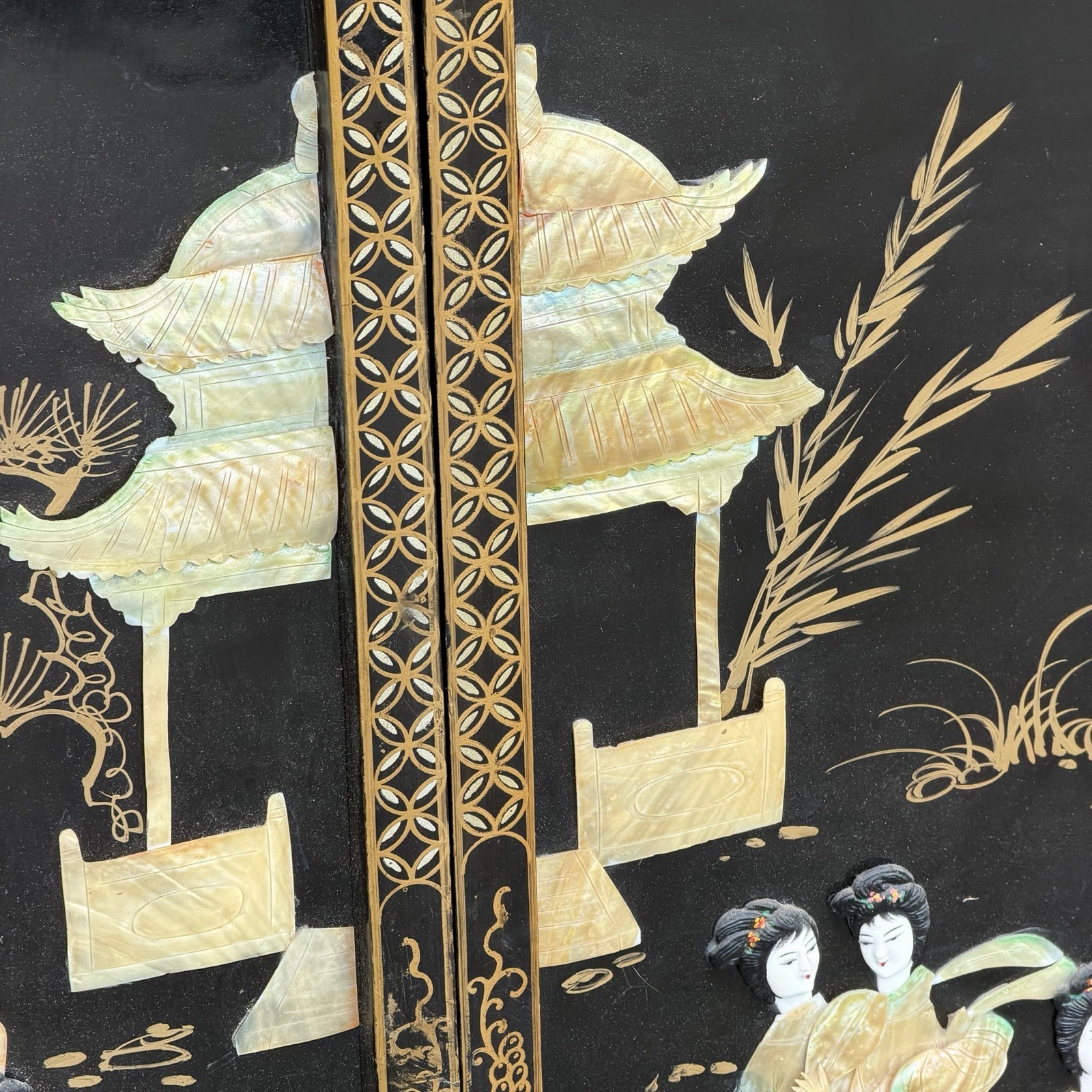 Vintage 3 Panel Mother of Pearl Geisha Wall Panels 12×36