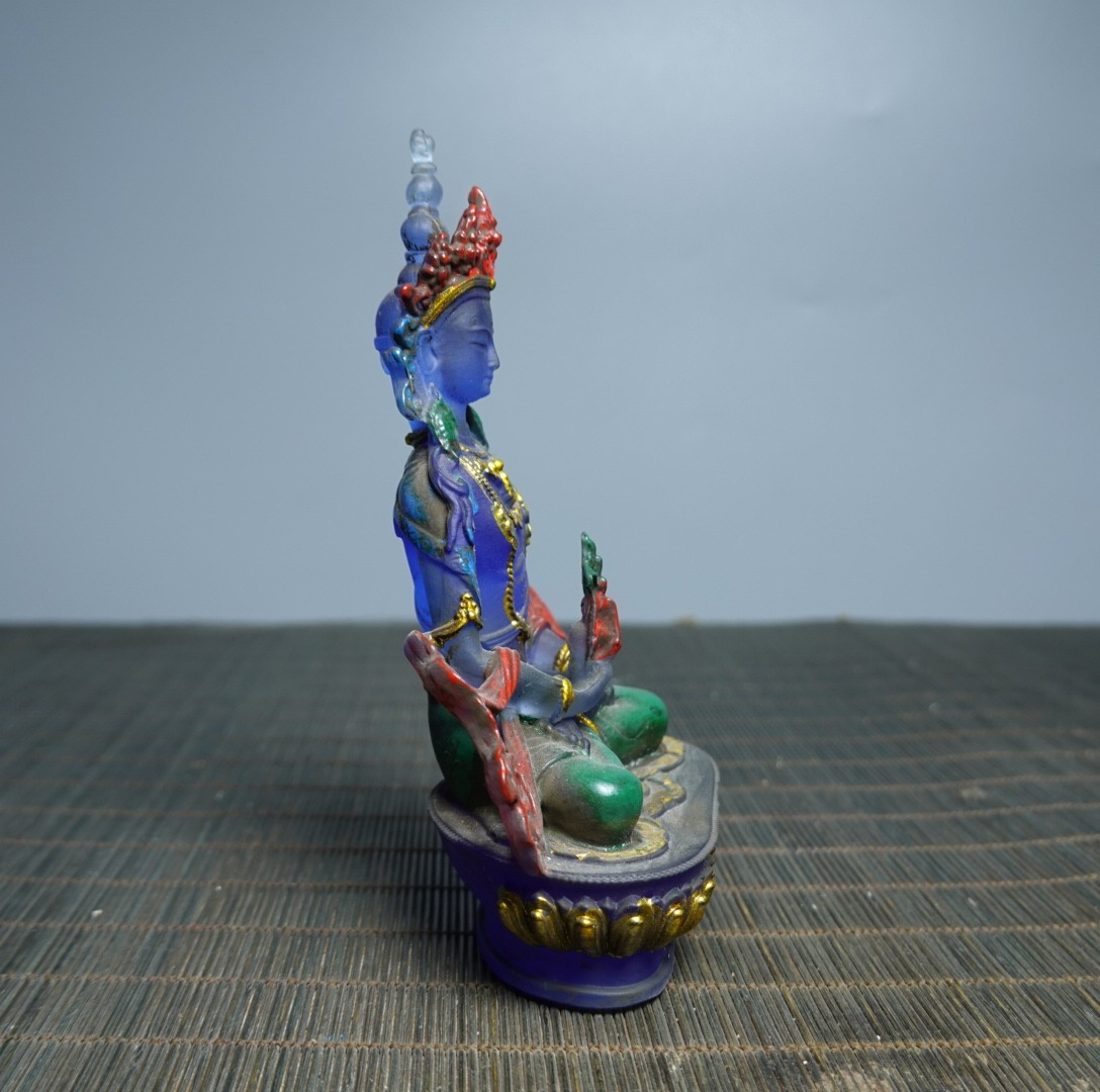 5.1″ Collect Coloured Glaze Painted Tibetan Buddhism Longevity Buddha Sit Statue