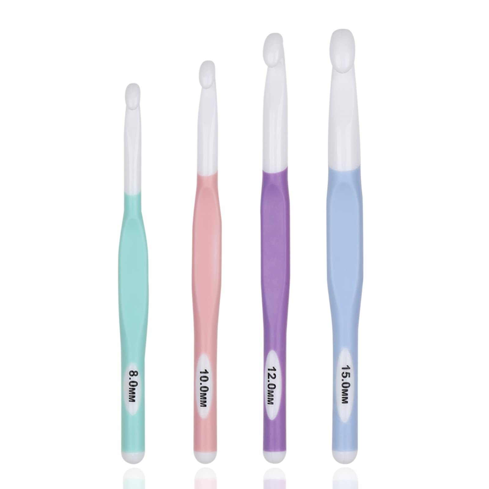 Large Sizes Crochet Hooks 4 pcs 8.0mm, 10.0mm, 12.0mm, 15.0mm, Rubber Handle