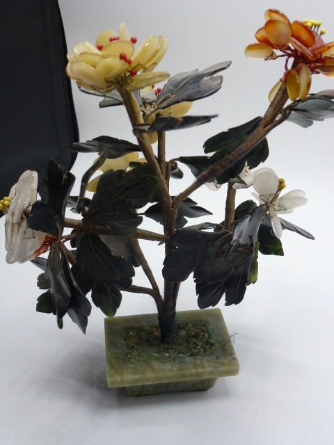 VTG Gorgeous Multicolor Asian Chinese Jade Flower Plant in Jade Pot vintage