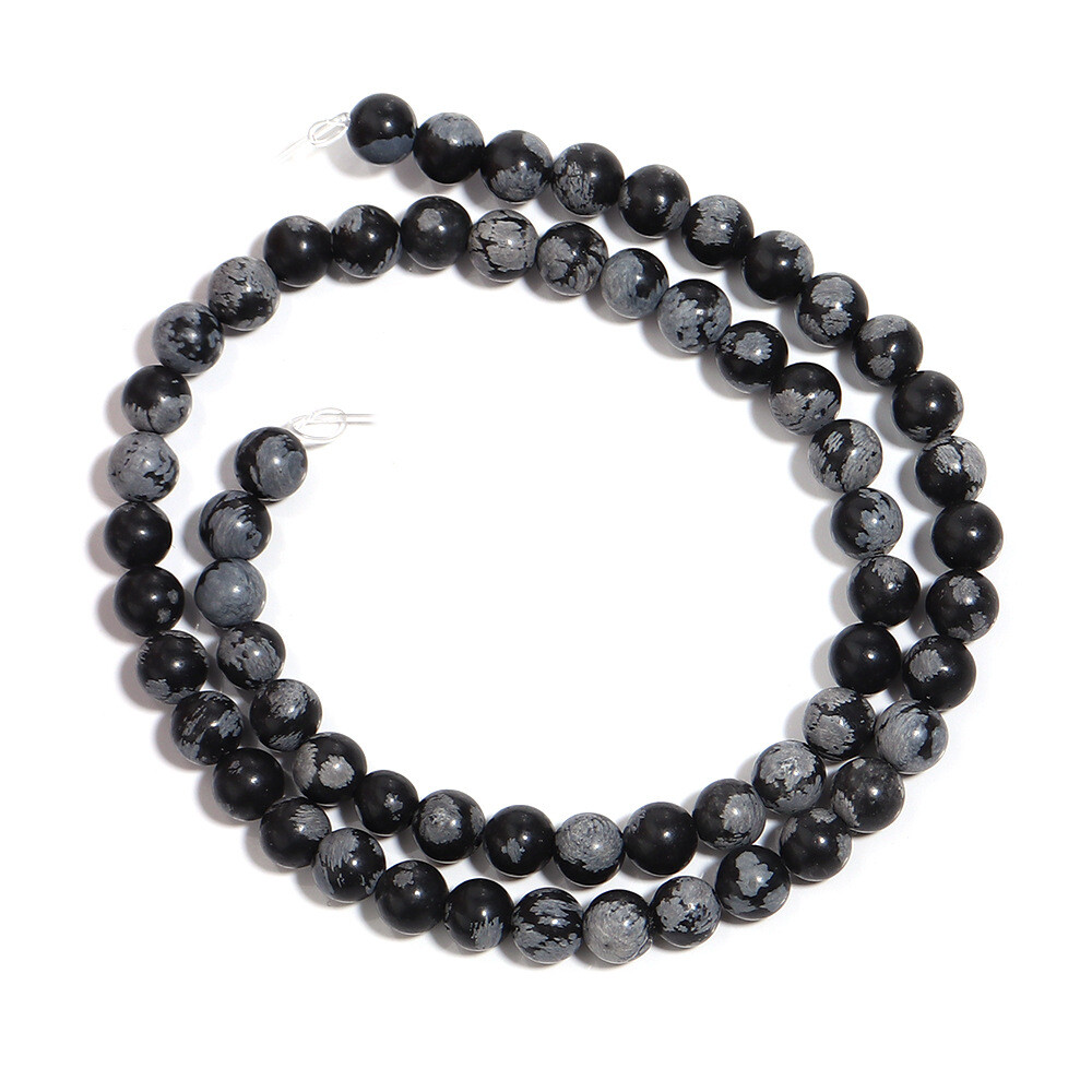 Natural Stone Snowflake Obsidian Round Spacer Bead Jewelry Making 4 6 8 10 12mm