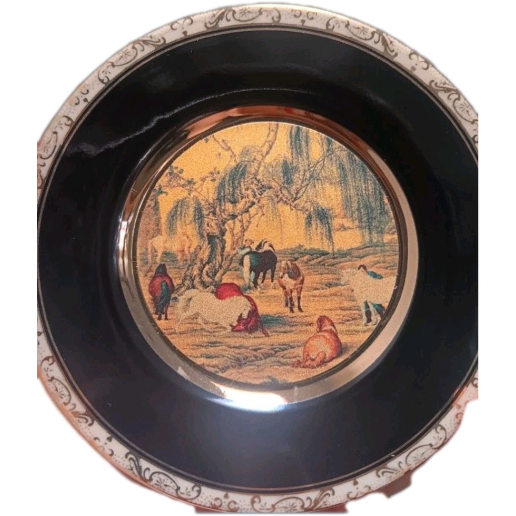 8 Horses 24k Gold National Palace Museum Chinese Art Plate