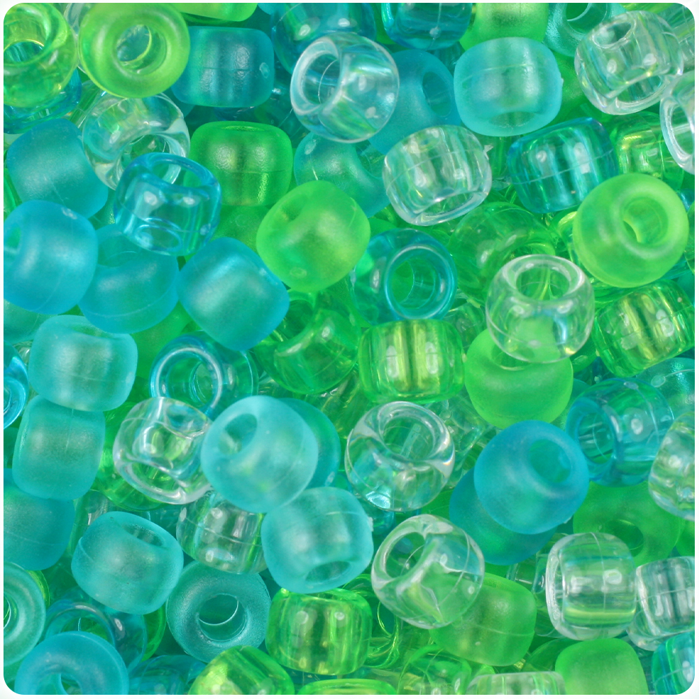 BeadTin Sea Glass Mix Transparent 9mm Barrel Pony Beads (500pcs)