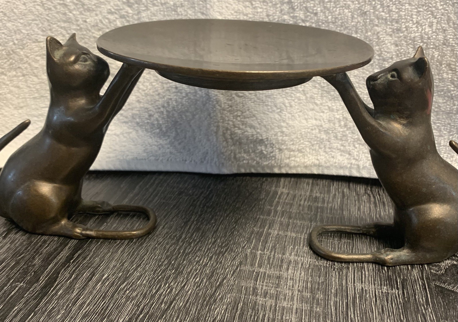 Chinese Folk Copper Bronze Lucky Cat Statue Candle Holder Candlestick pricket
