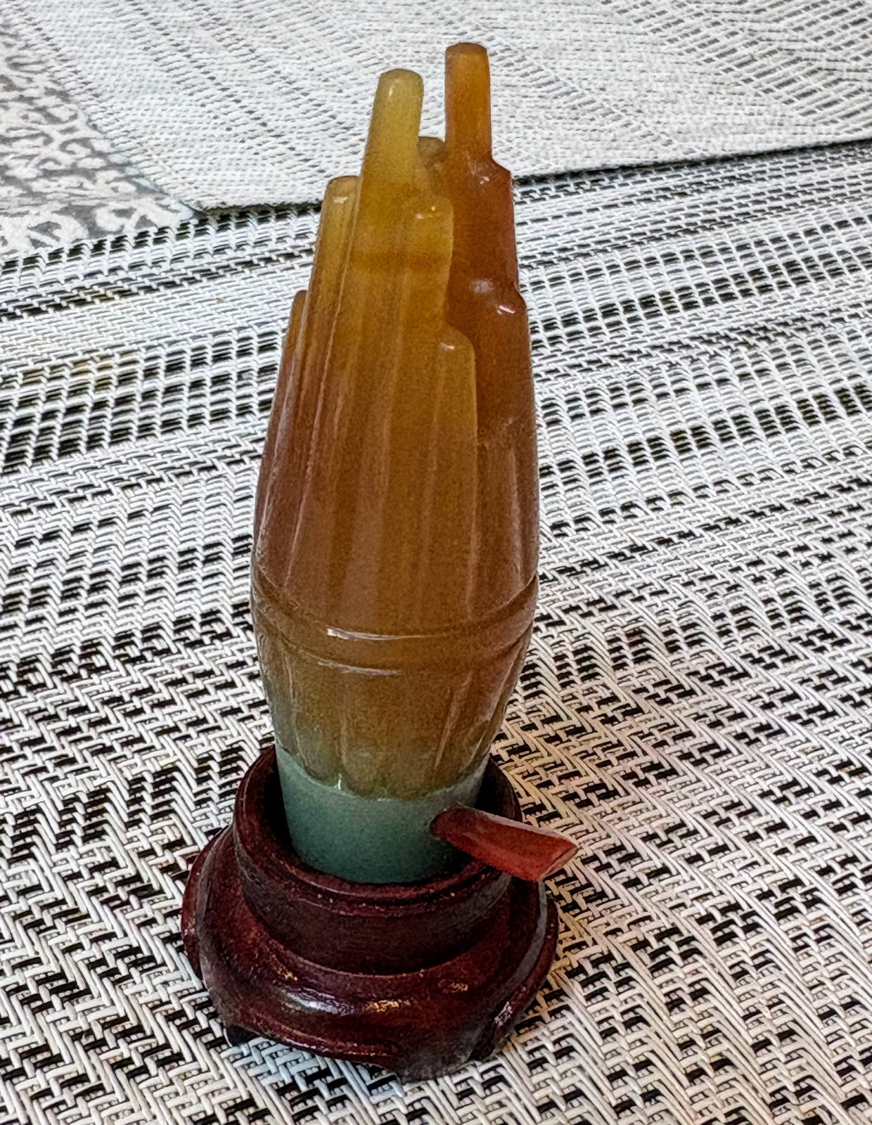 Vintage Semi Precious Jade & Agate Miniature Musical Instrument & Stand