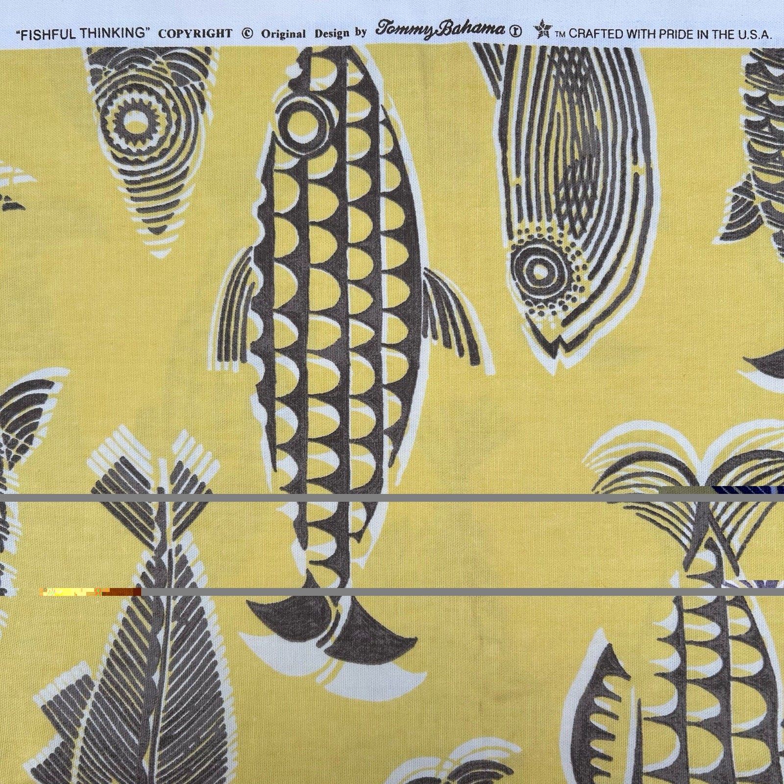 VTG Tommy Bahama Fishful Thinking Fabric Yellow Fish 54×129 3.5 Yds