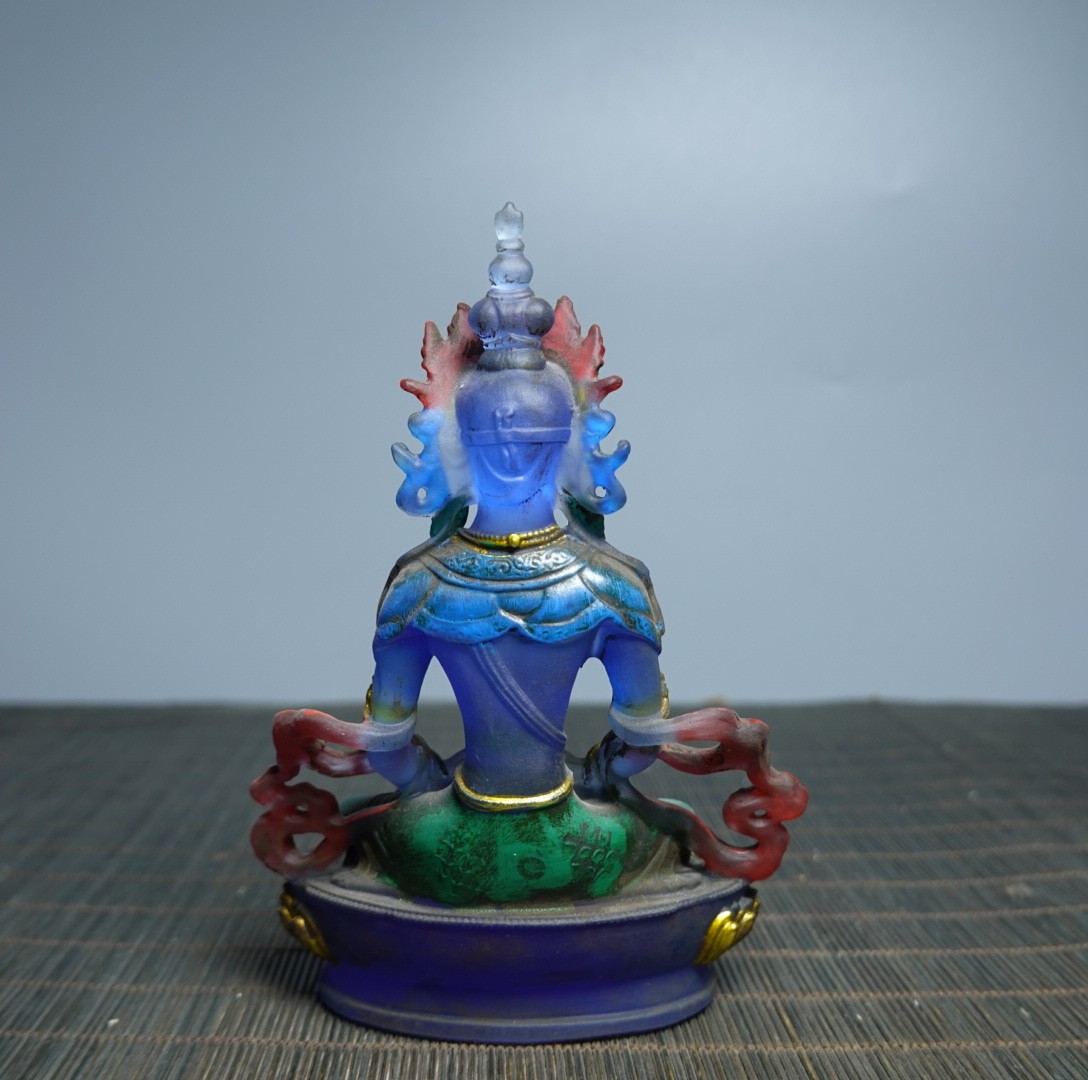 5.1″ Collect Coloured Glaze Painted Tibetan Buddhism Longevity Buddha Sit Statue