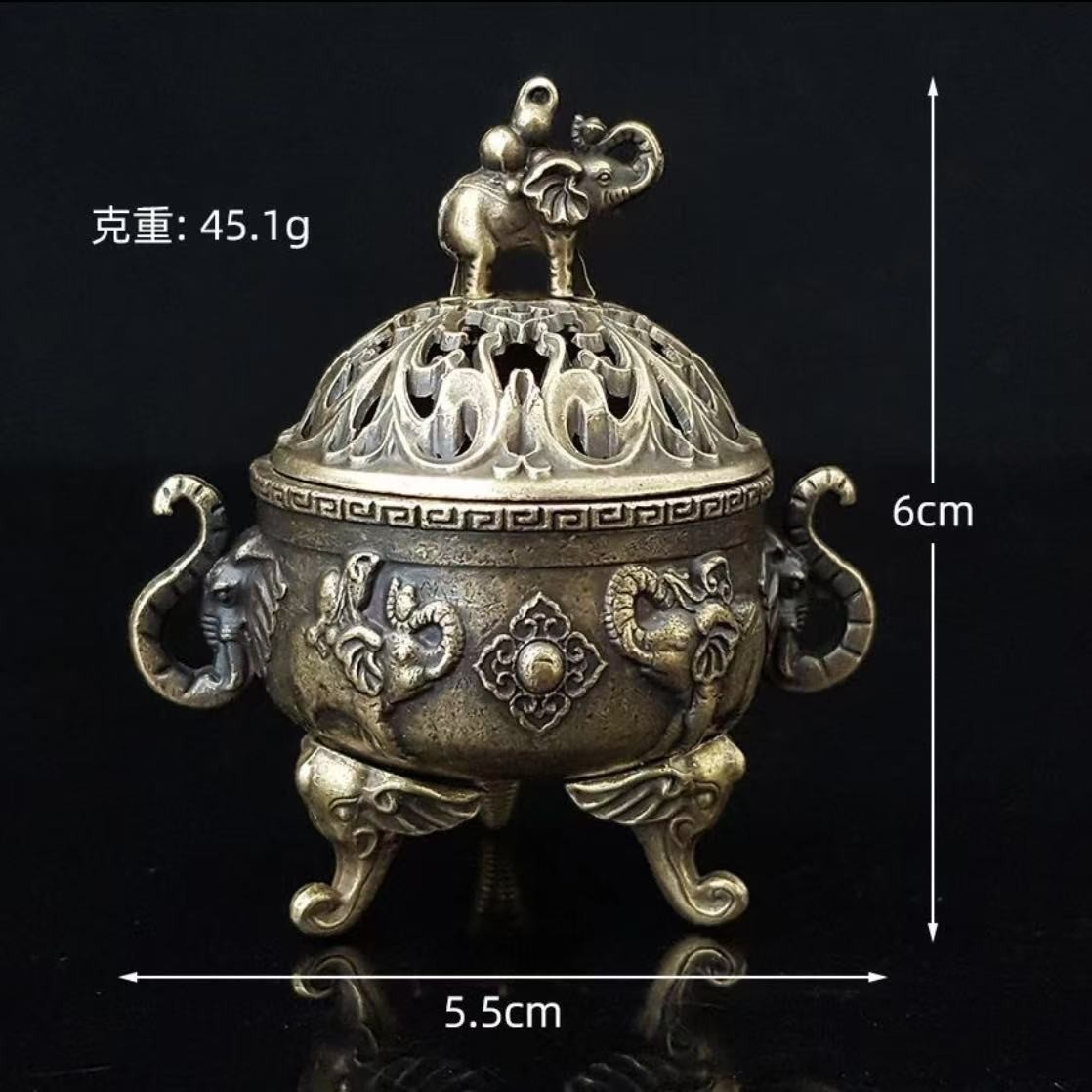 Alloy Three-Legged Tripod Incense Burner Elephant Carved Incense Censer Decor
