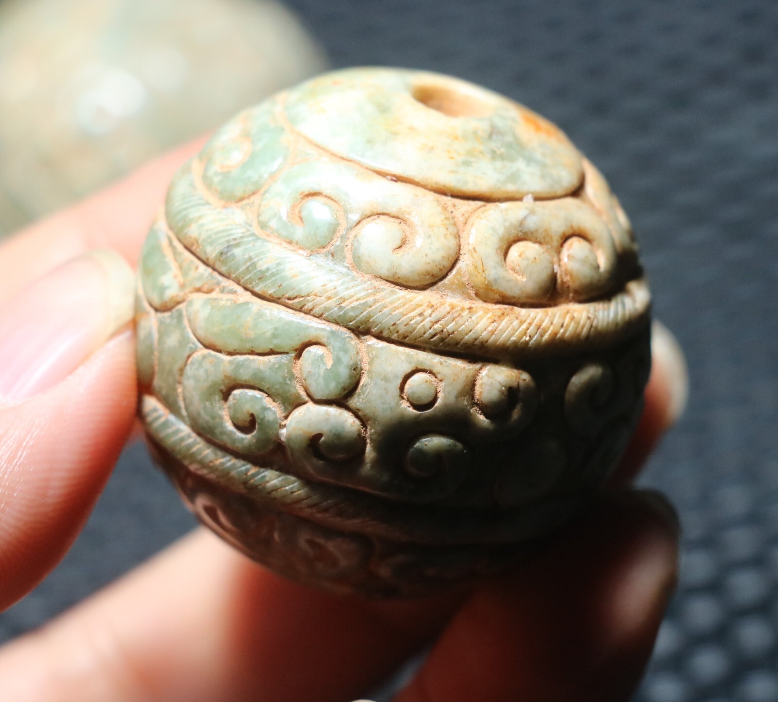 Pair of Chinese Hetian Old JADE Linking Fortune Large Ball Sphere 40MM Amulets