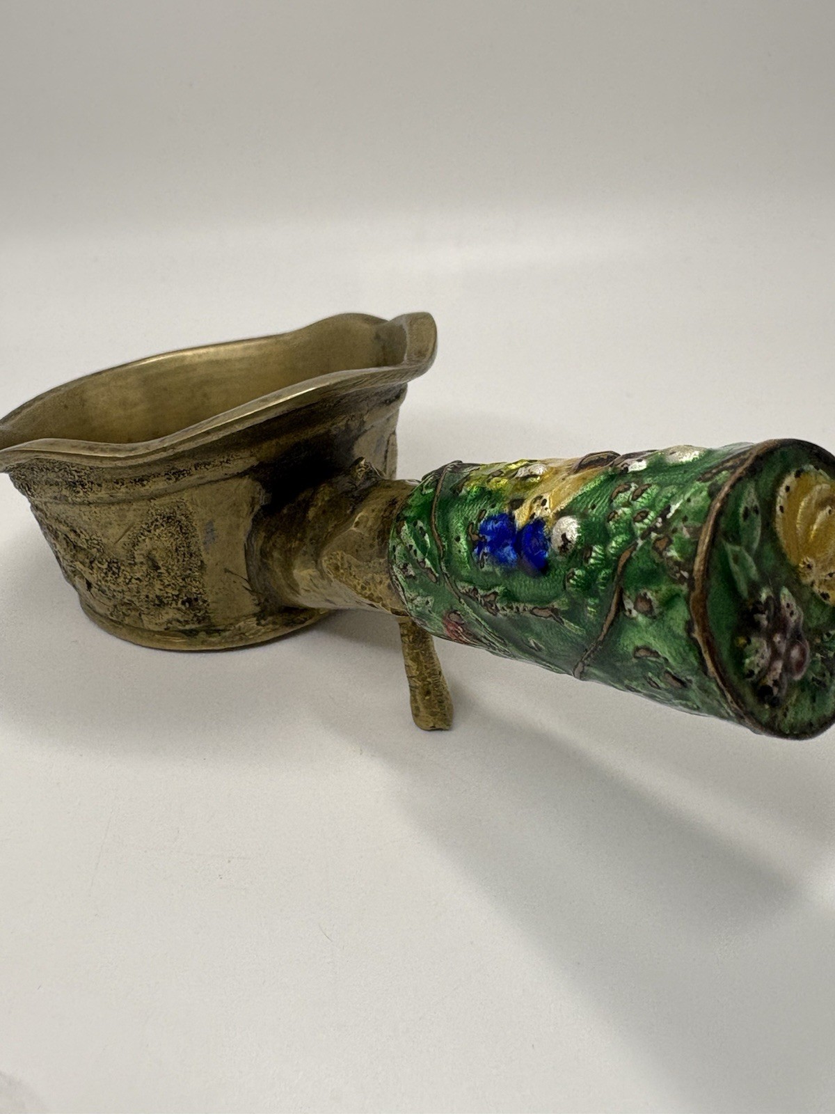 Vintage Chinese silk iron or coal iron with Cloisonné enamel handle