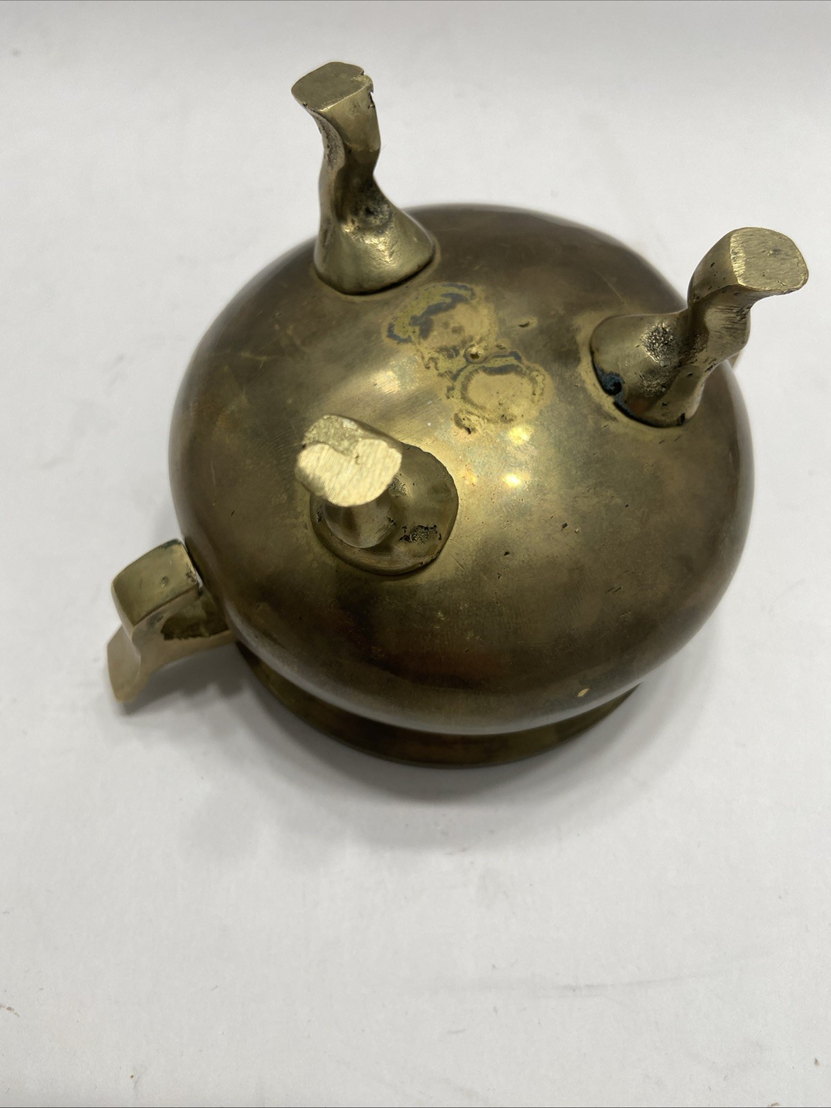 Vintage Chinese Brass Footed Incense Burner Holder Tri pod pot With Lid