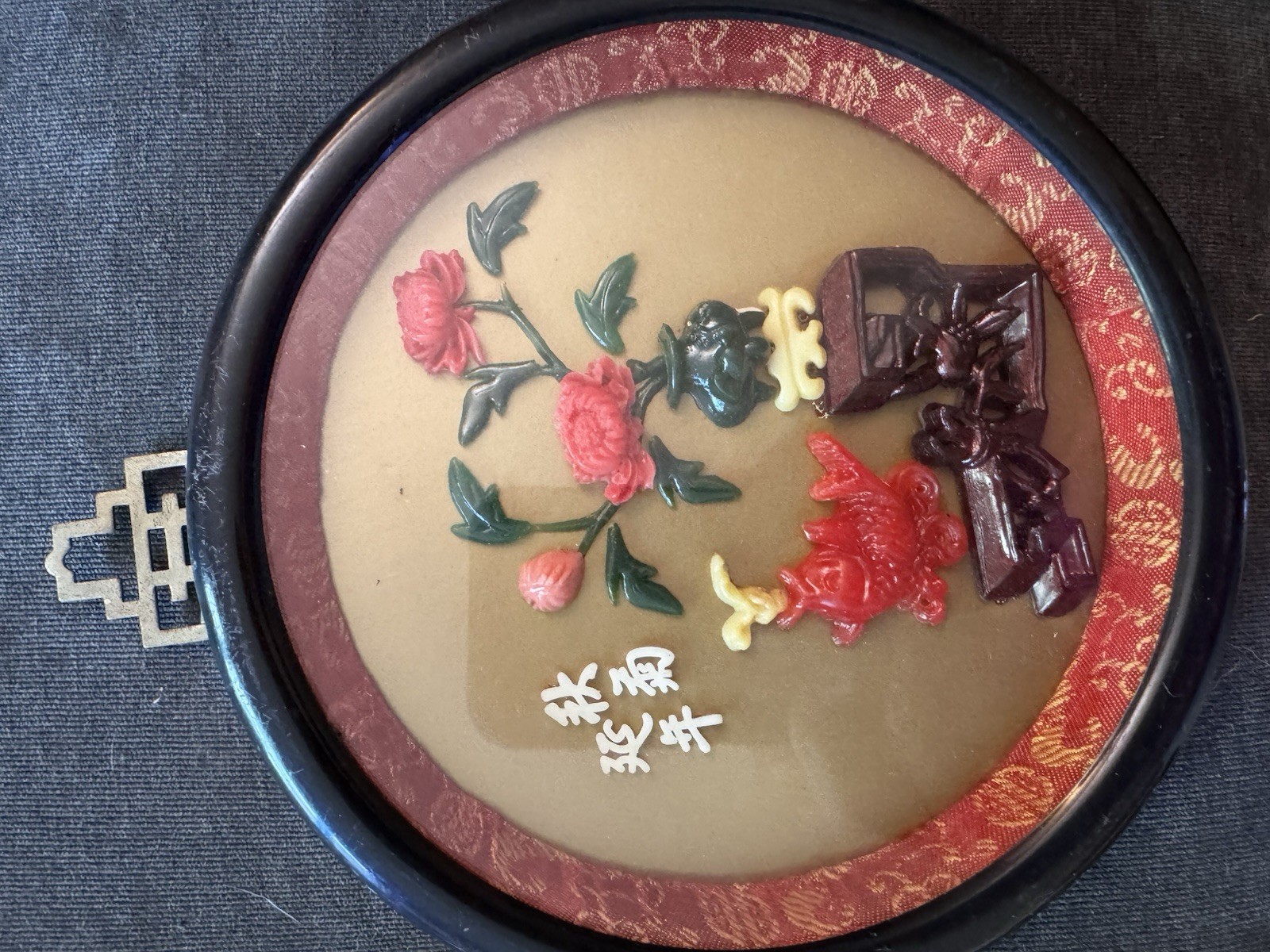 VTG Faux Jade Asian Wall Plaque 7″ Round Flowers Set Of 3 Home Decor Taiwan