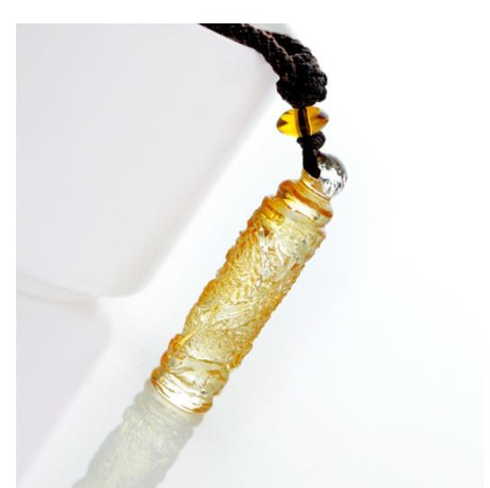 Chinese Coloured Glaze Carving Animal Dragon Amulet Yellow Colour Pendant