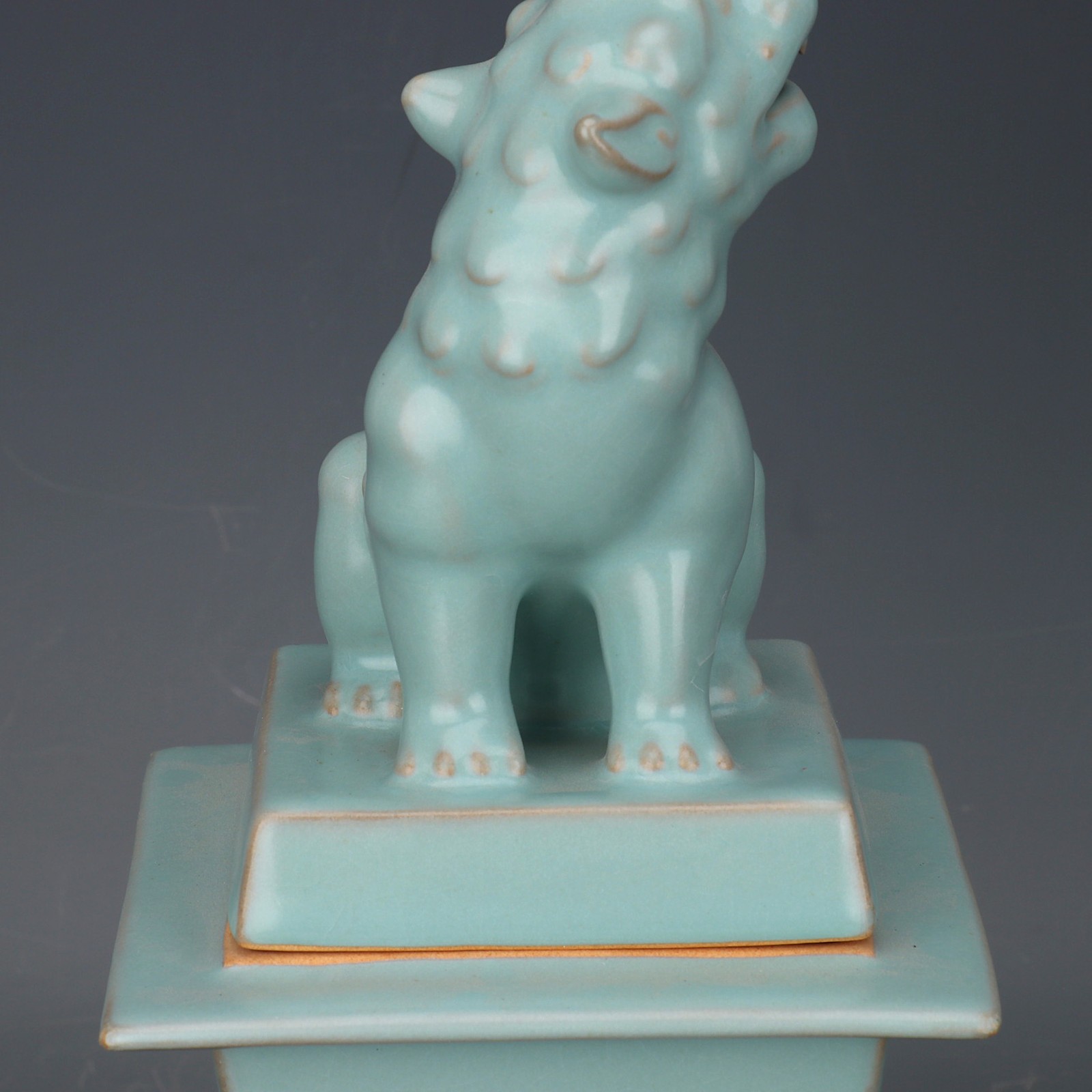 11.4″ China Song Ruyao Blue-green Glaze Porcelain Animal Lion Incense Burner