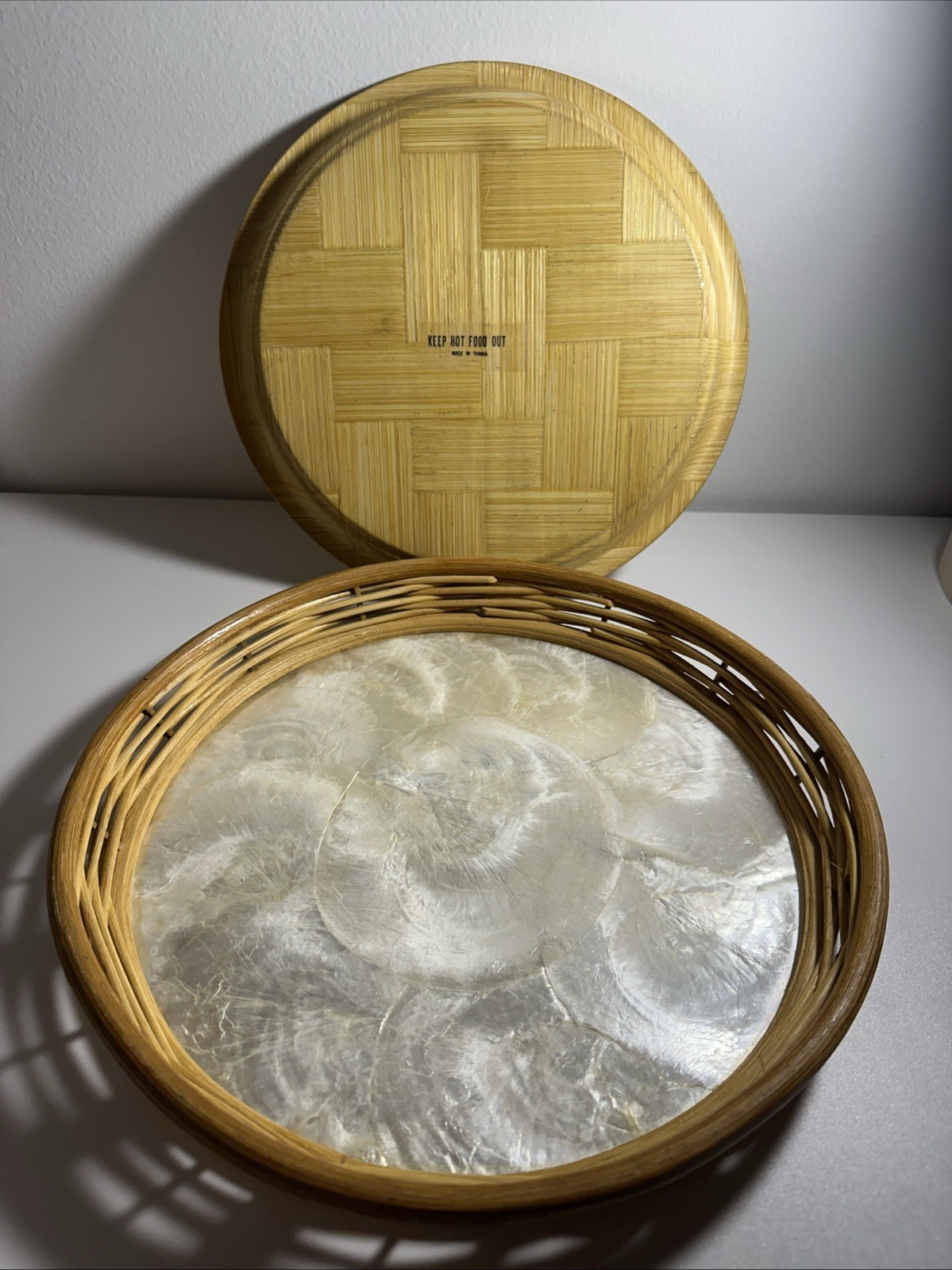 Vintage Decorative Hand Woven Painted Asian Bamboo Tray 13″ Im iR