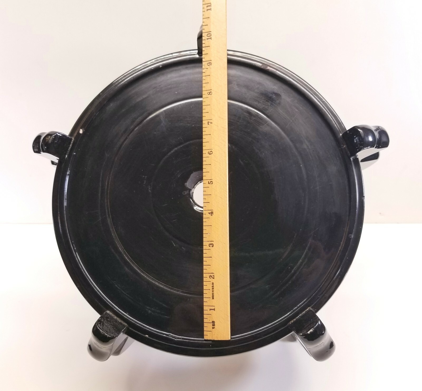 Vintage Large Chinese Black Lacquer Wood Stand 9.5″ Diam For Urn Plant Fish Bowl
