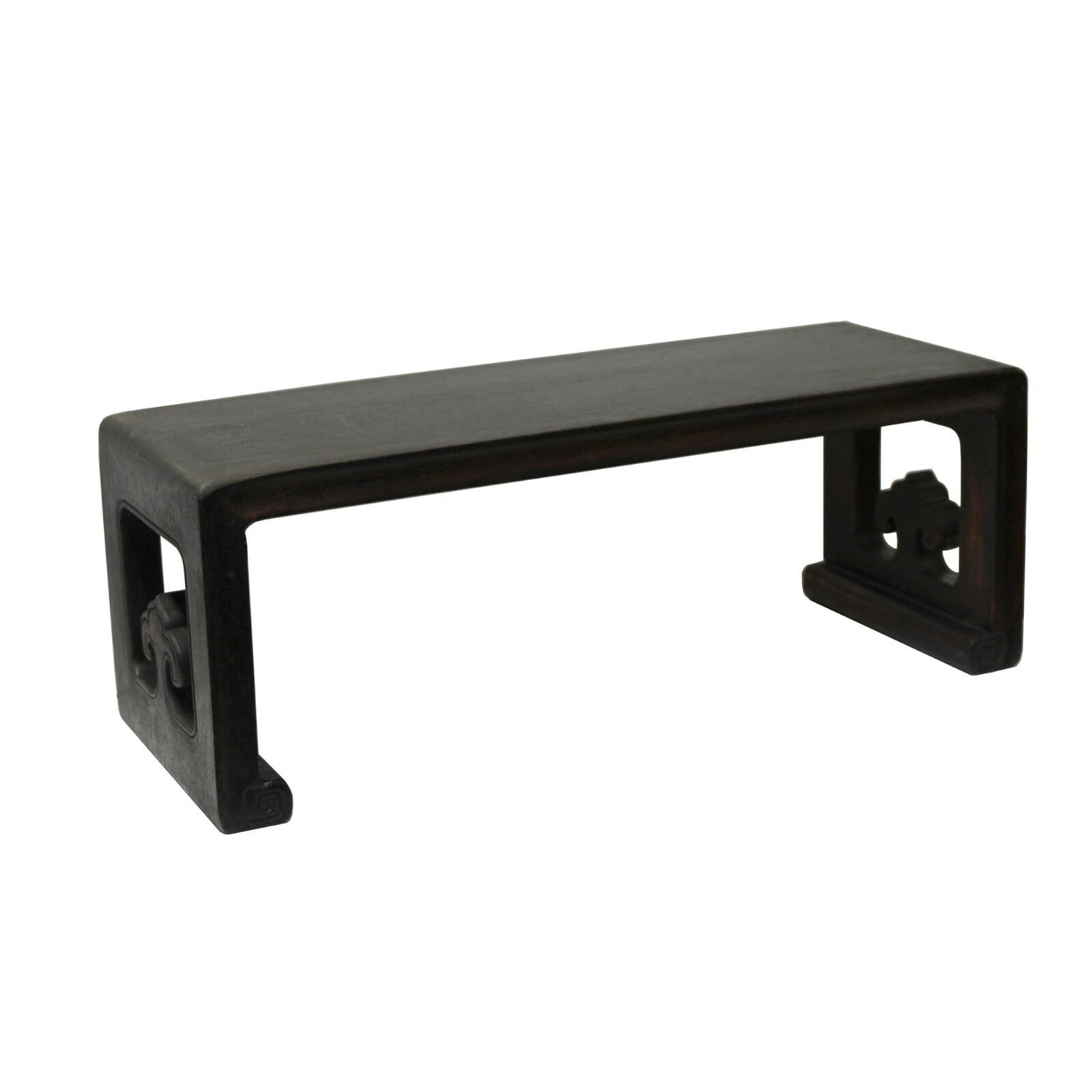 Brown Rosewood Oriental Ru Yi Carving Rectangular Display Table Stand cs5590