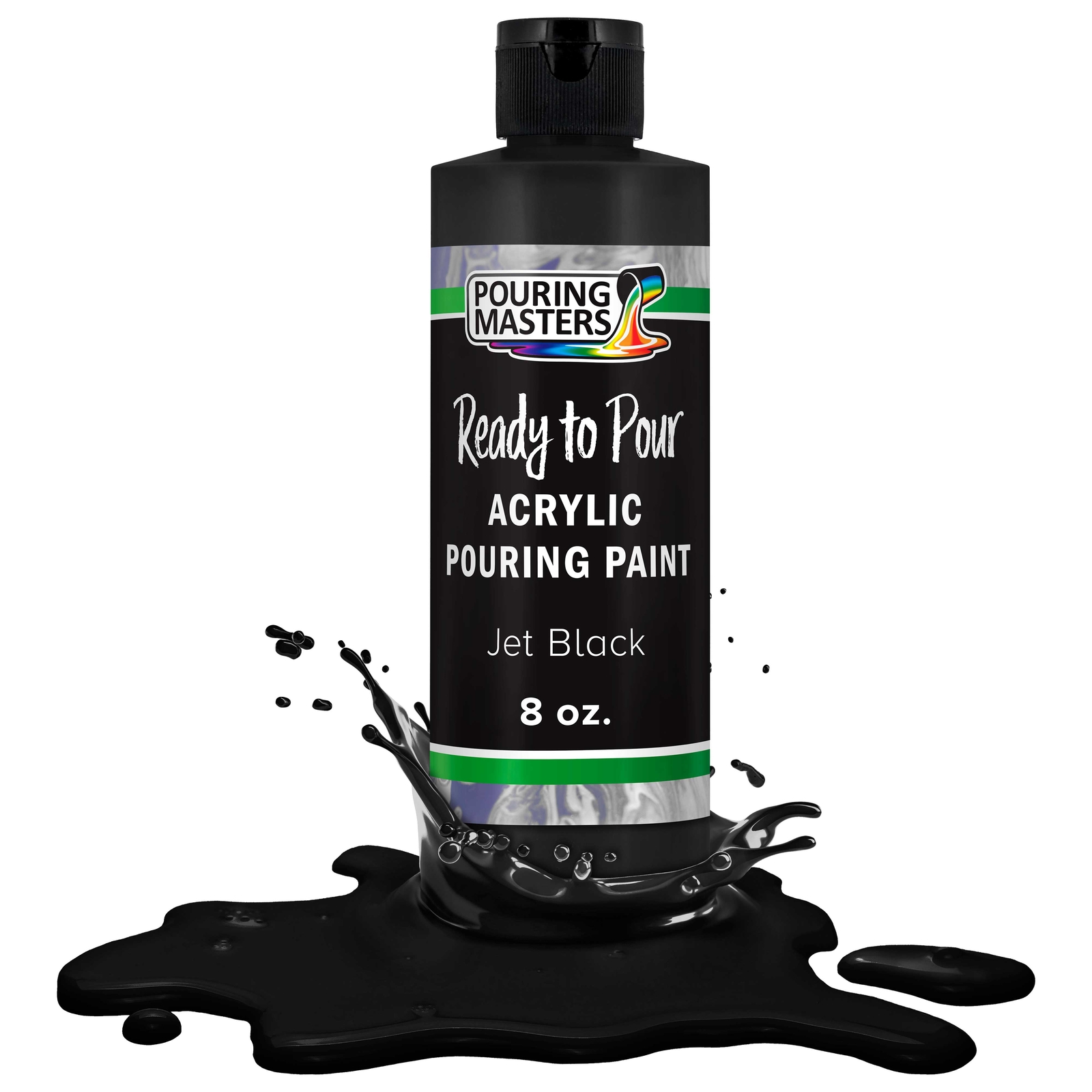 Pouring Masters Jet Black 8-Ounce Bottle of Water-Based Acrylic Pouring Paint
