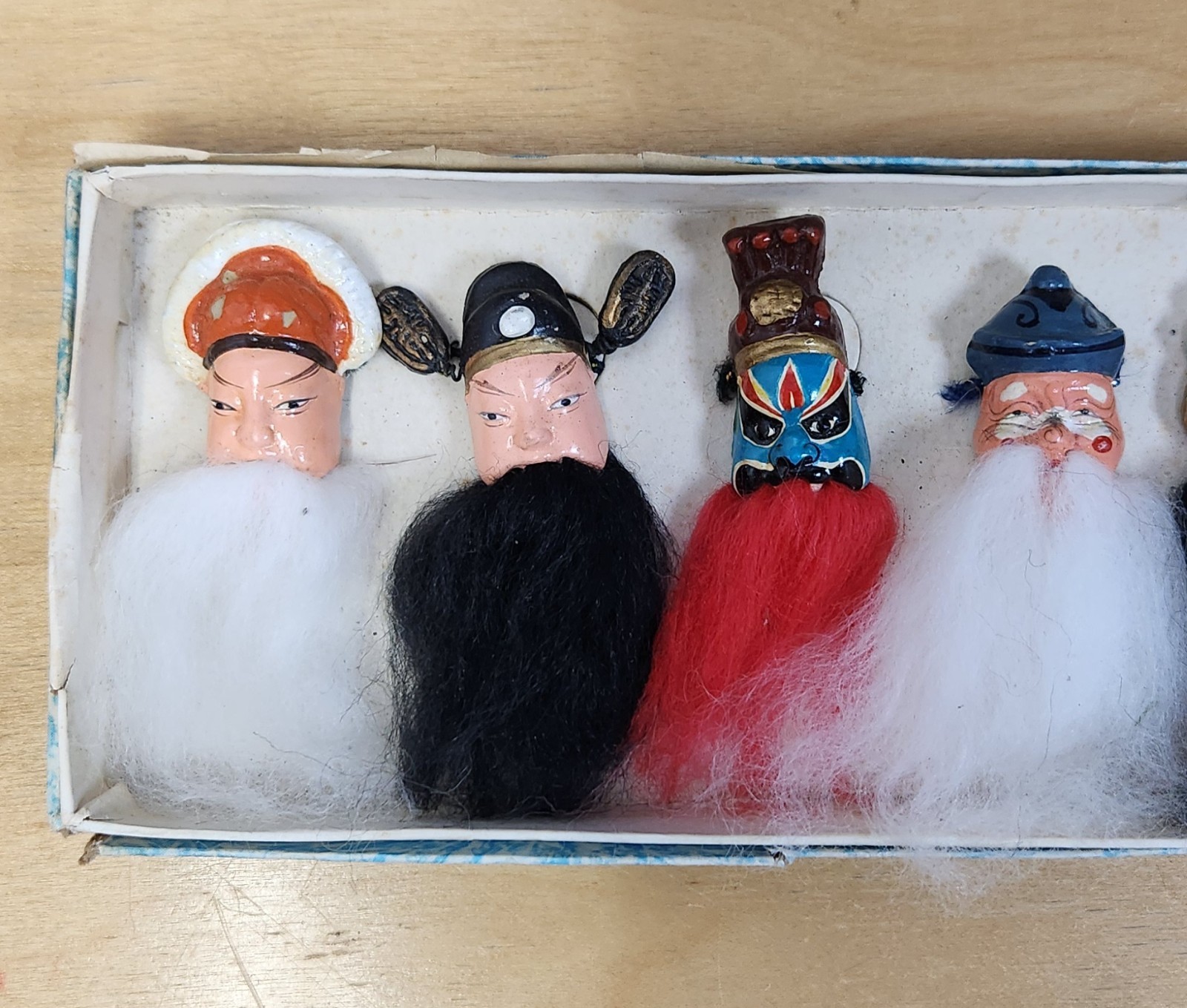 Vintage Chinese Opera Miniature Finger Puppets Boxed Set 12 Hand Painted Lianpu
