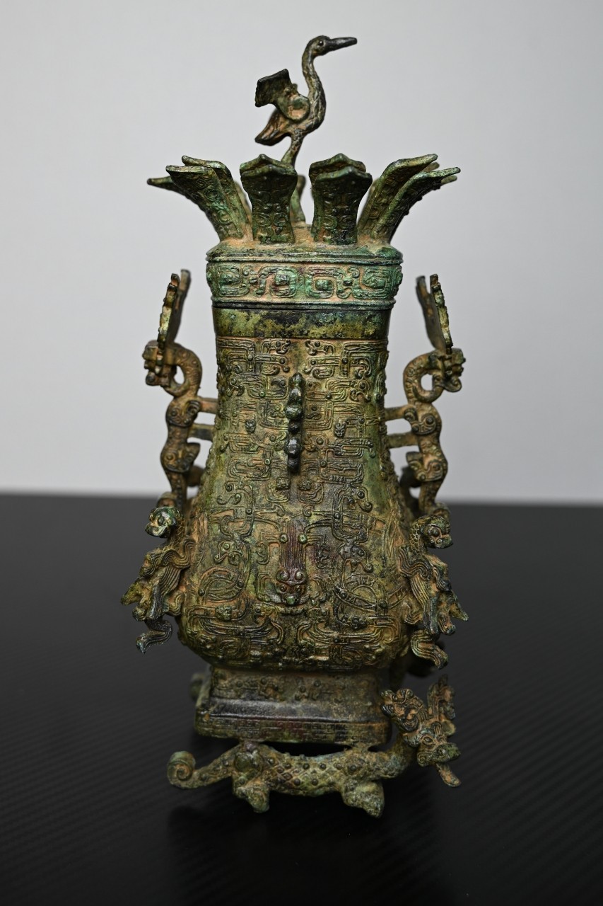 Chinese Bronze Ornament Lotus and Crane Square Pot*replica #V079