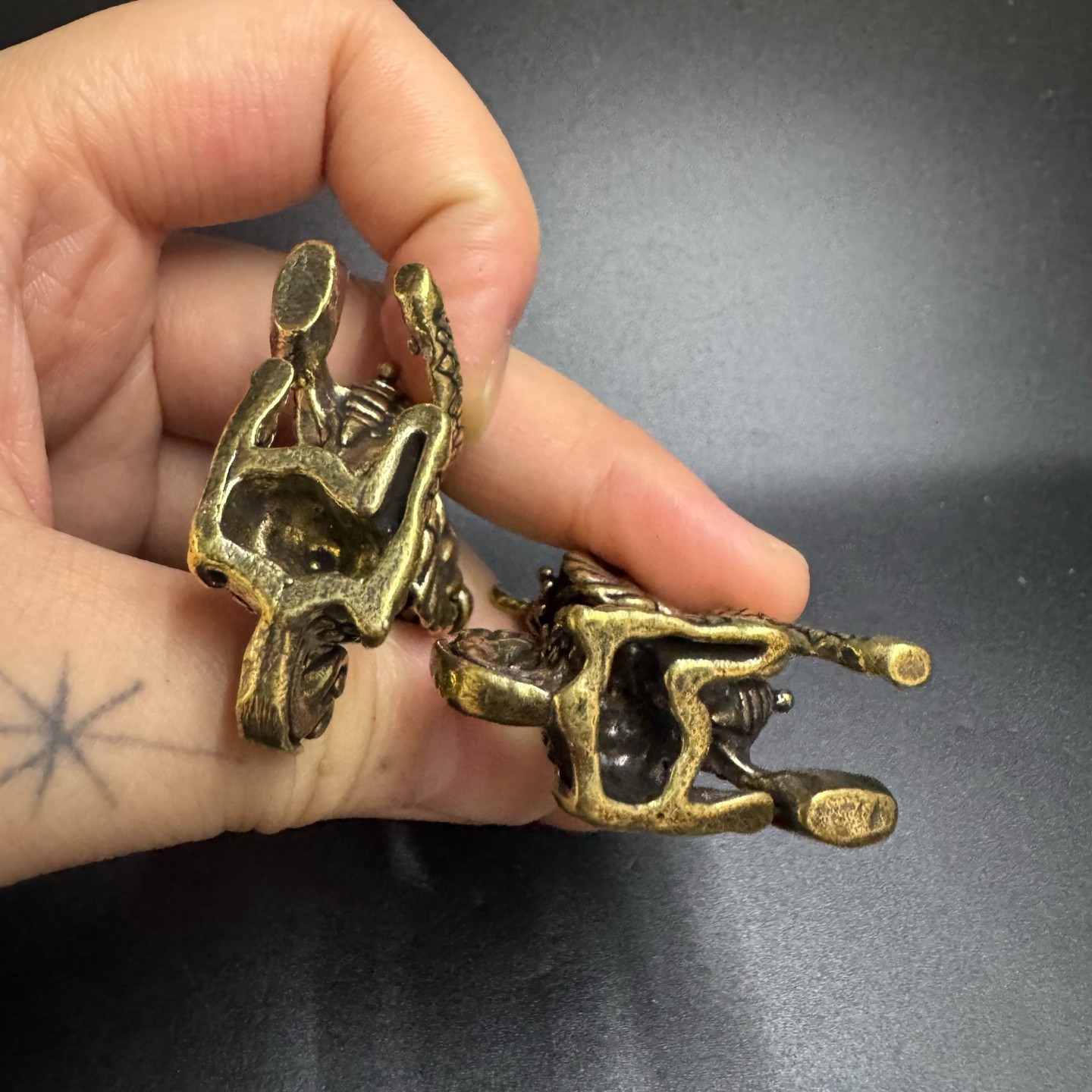 Pair Brass Winged Qilin Statues Chinese Feng Shui Wealth Lucky Mini Ornaments