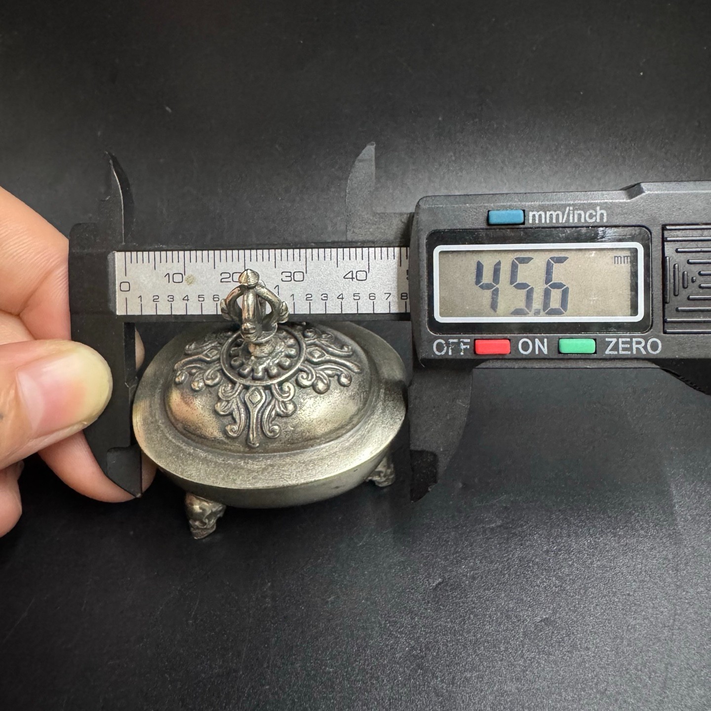 Tibetan White Copper Incense Burner Skull Leg Vajra Lid Mini Meditation Censer