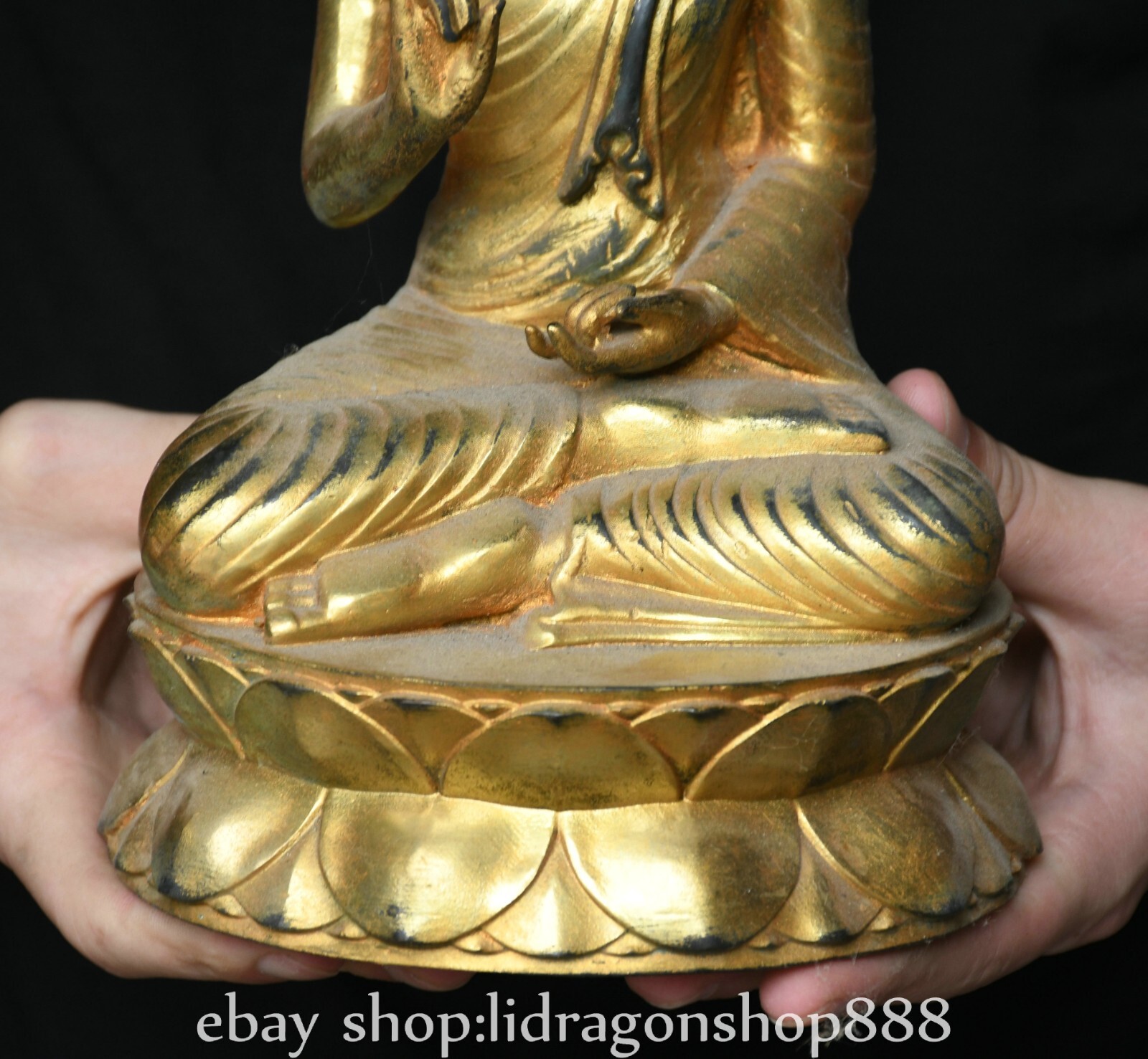 8.4″ Old Chinese Copper Gilt Buddhism Shakyamuni Amitabha Buddha Statue