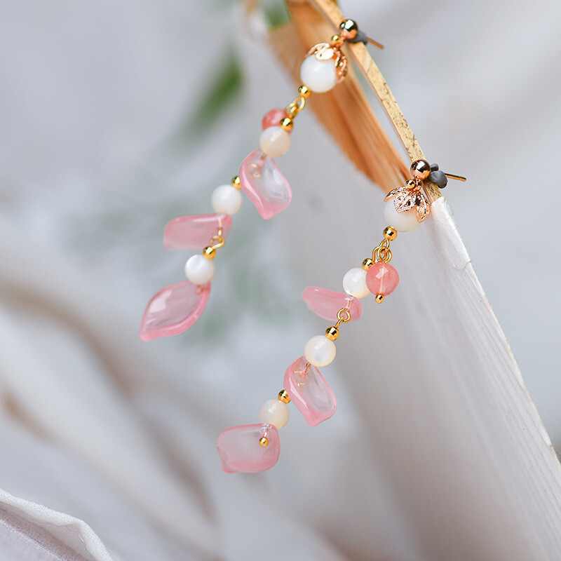 Chinese Coloured Glaze/Crystal Gild Tassels Tibetan Style Vogue Earbob Earrings
